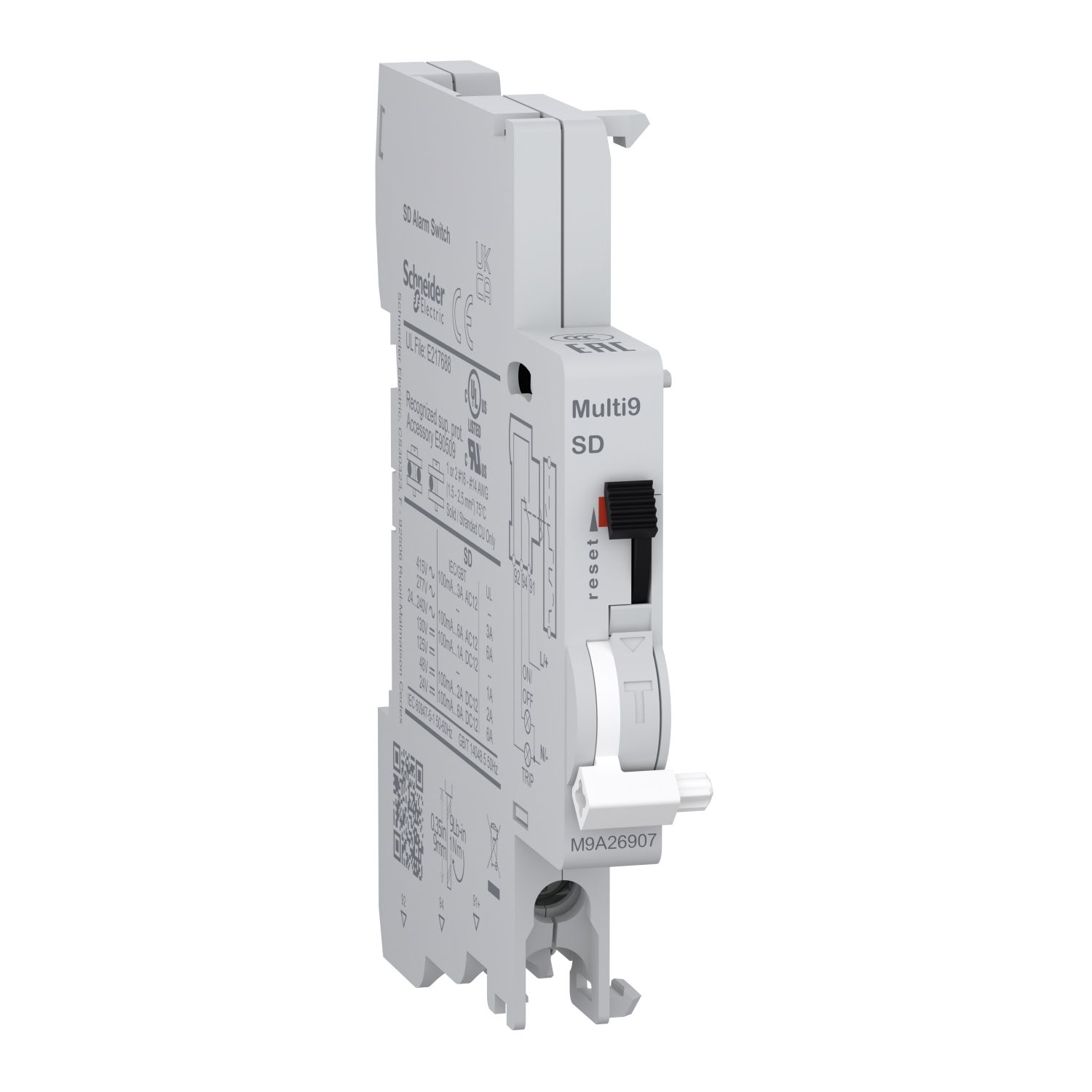 Picture of Auxiliary contact, Multi9, SD, 1 C/O, 100mA to 6A, 24VAC to 415VAC, 24VDC to 130VDC, bottom connection