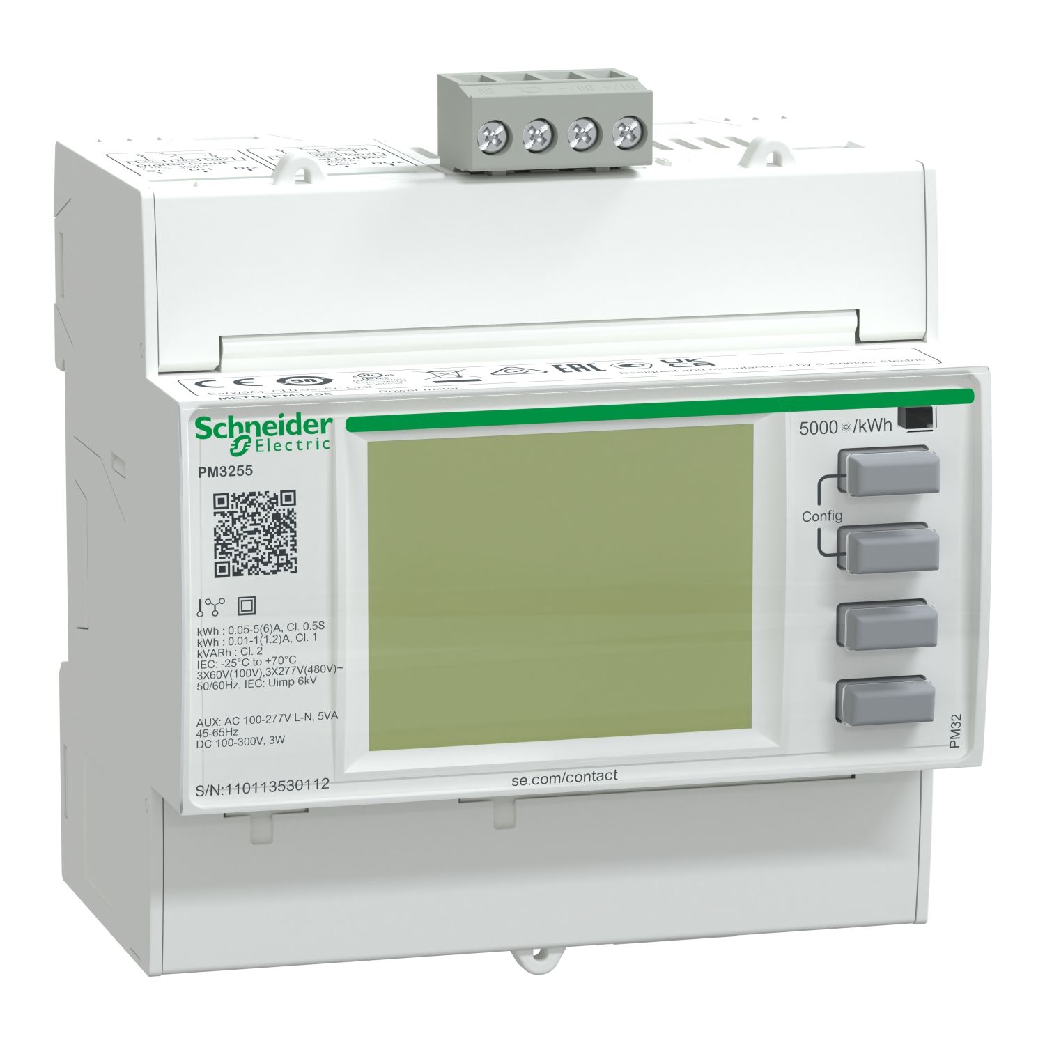 Picture of PM3255 power meter, PM3000 series, 2 digital I, 2 digital O, RS485