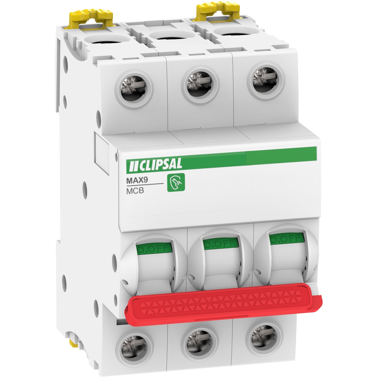 Picture of Miniature Circuit-Breaker (MCB), MAX9, 3P, 63A, C Curve, 6000A, 415V, Incomer, RED Toggle