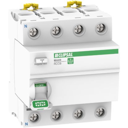 Picture of Residual Current Circuit Breaker (RCCB), MAX9, 4P, 63A, 30mA, A-SI Type