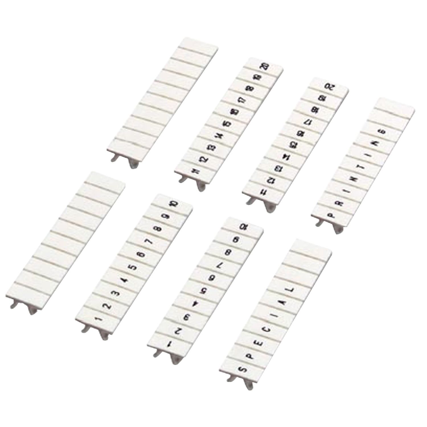 Picture of Marking strip, Linergy TR, clip in type, 5mm, printed characters 71 to 80, printed horizontal, white, Set of 10