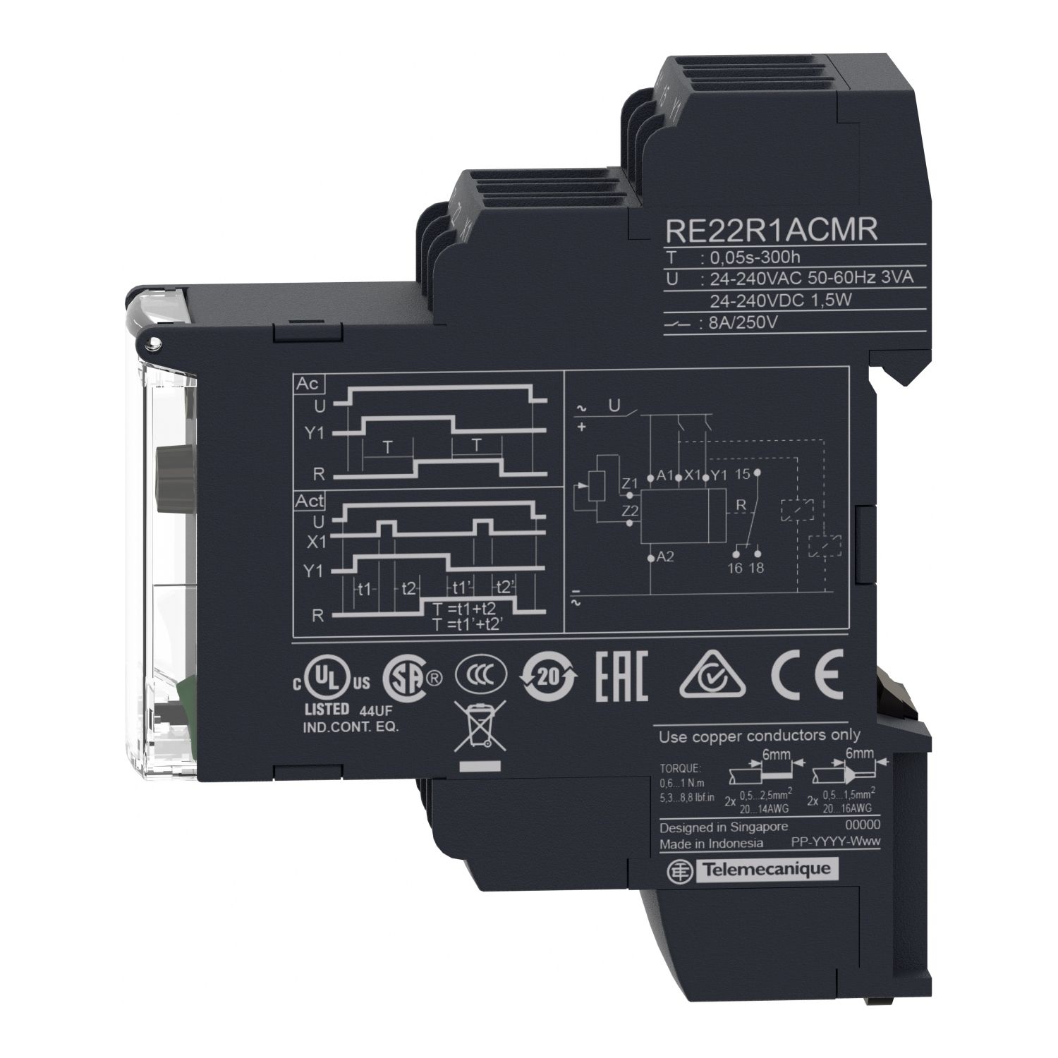 Picture of dual function relay, Harmony Timer Relays, 8A, 1CO, 0.05sâ€¦300h, screw connectors, 24...240V AC DC