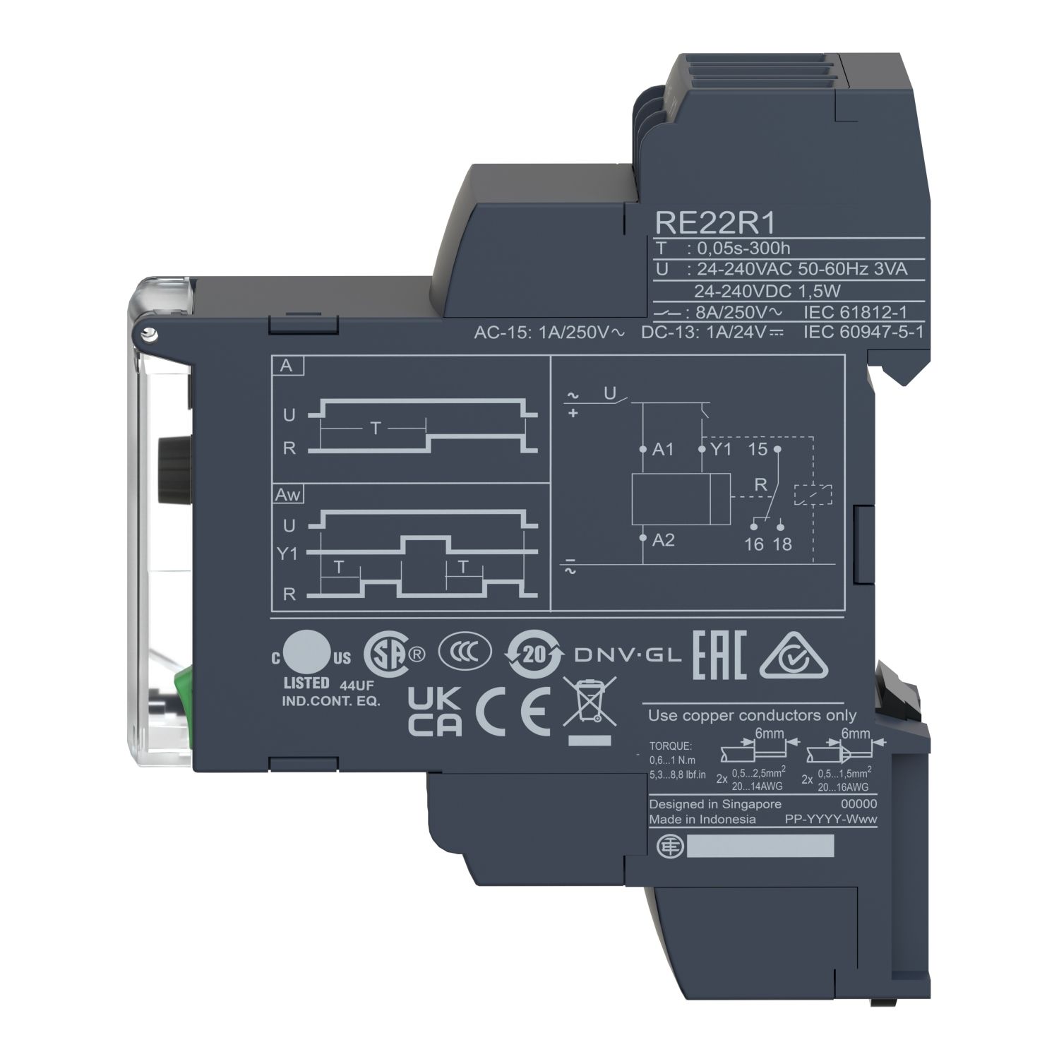 Picture of dual function relay, Harmony Timer Relays, 8A, 1CO, 0.05sâ€¦300h, symmetrical flashing, 24...240V AC DC