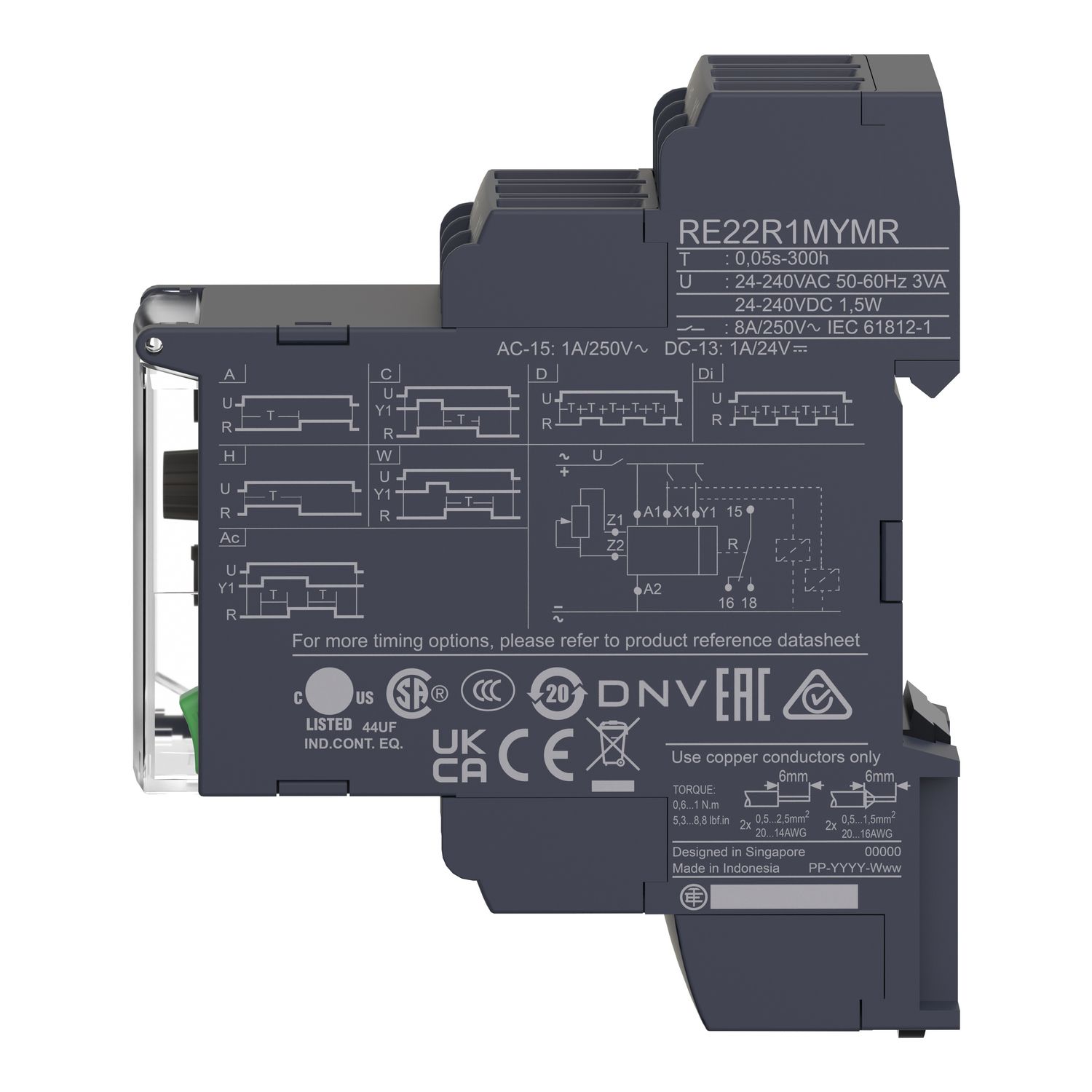 Picture of multifunction relay, Harmony Timer Relays, 8A, 1 CO, 0.05sâ€¦300h, symmetrical flashing, 24...240V AC DC
