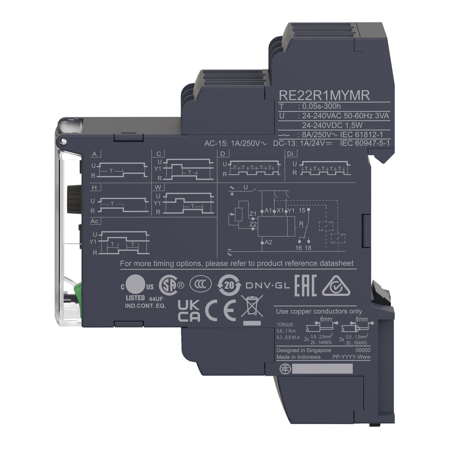 Picture of multifunction relay, Harmony Timer Relays, 8A, 1 CO, 0.05sâ€¦300h, symmetrical flashing, 24...240V AC DC