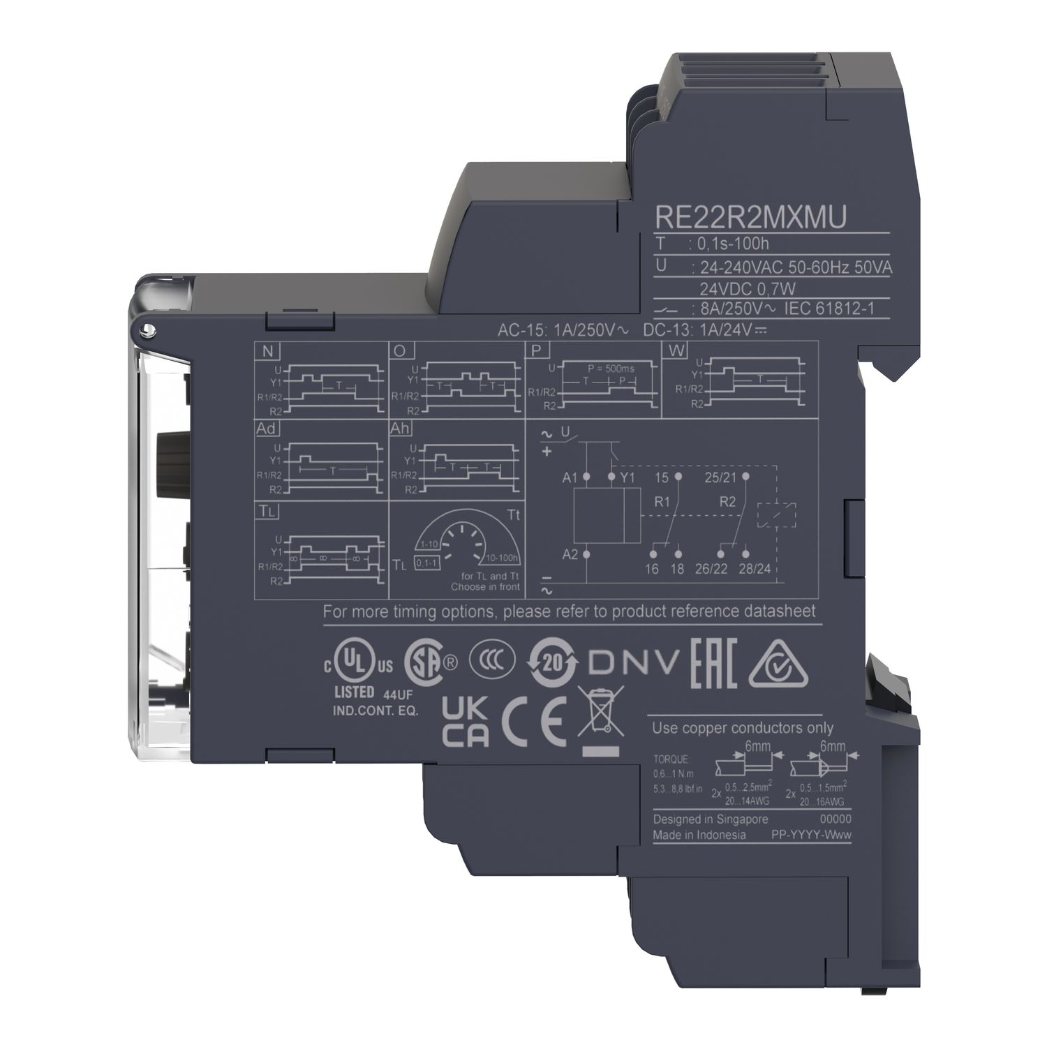 Picture of multifunction relay, Harmony Timer Relays, 8A, 2CO, 0.1s…100h, bistable, 24V DC or 24...240V AC DC