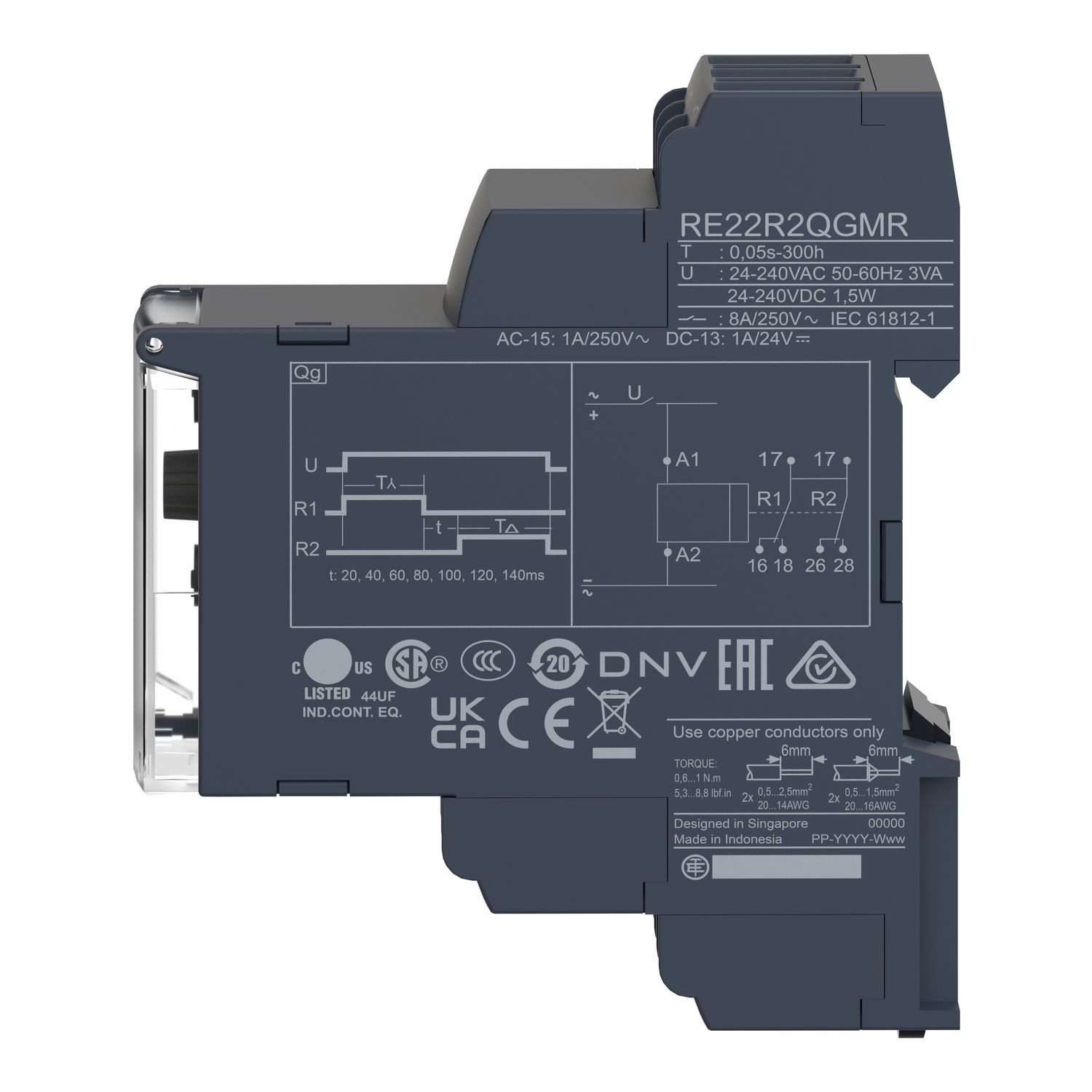 Picture of single function relay, Harmony Timer Relays, 8A, 2CO, 0.05sâ€¦300h, star delta, screw connectors, 24...240V AC DC