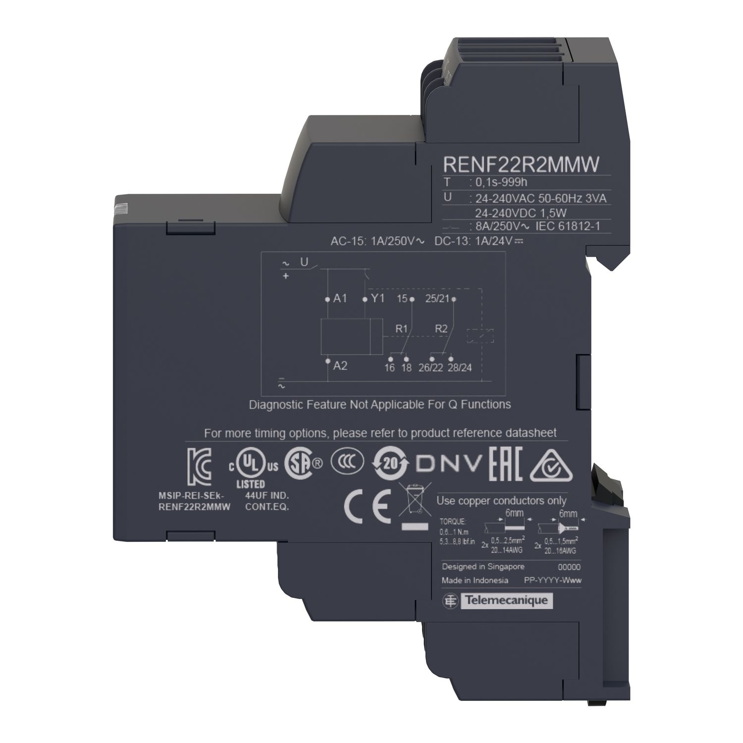 Picture of multifunction relay, Harmony Timer Relays, 8A, 2CO, 0.05s to 999h asymmetrical on delay and off delay 24 to 240V AC DC