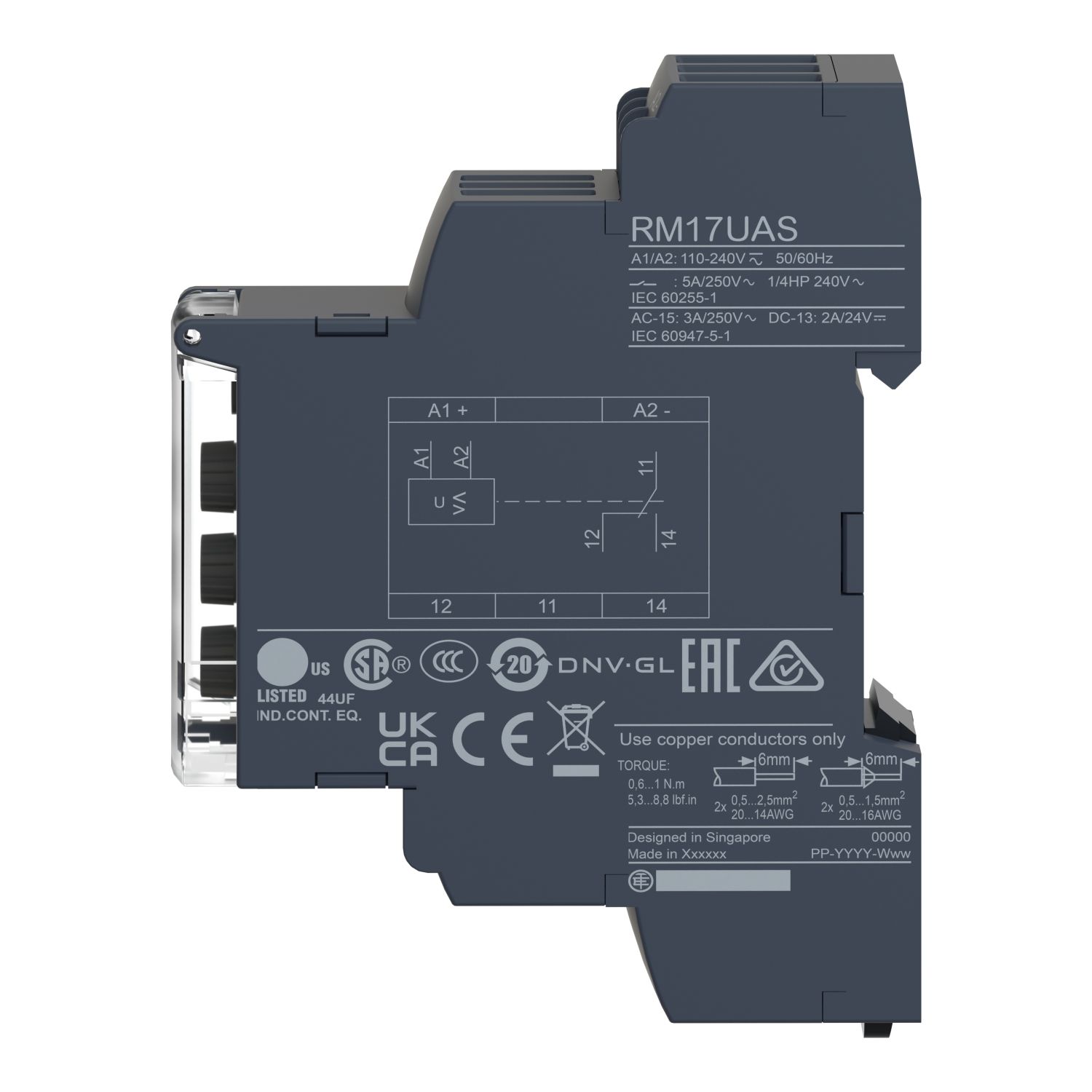 Picture of Modular 1-phase voltage Control Relay, Harmony Control Relays, 5 A, 1 CO, 65…260 V AC/DC