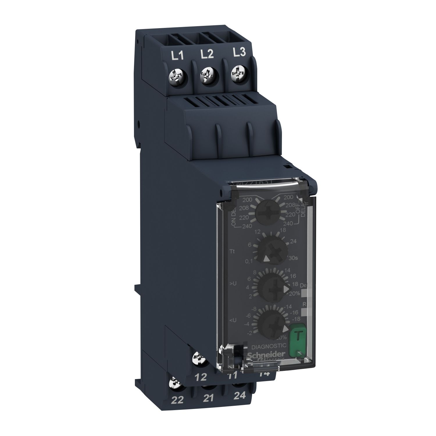 Picture of 3-phase control relay, Harmony Control Relays, 8A, 2CO, overvoltage and undervoltage detection, 200â€¦240V AC