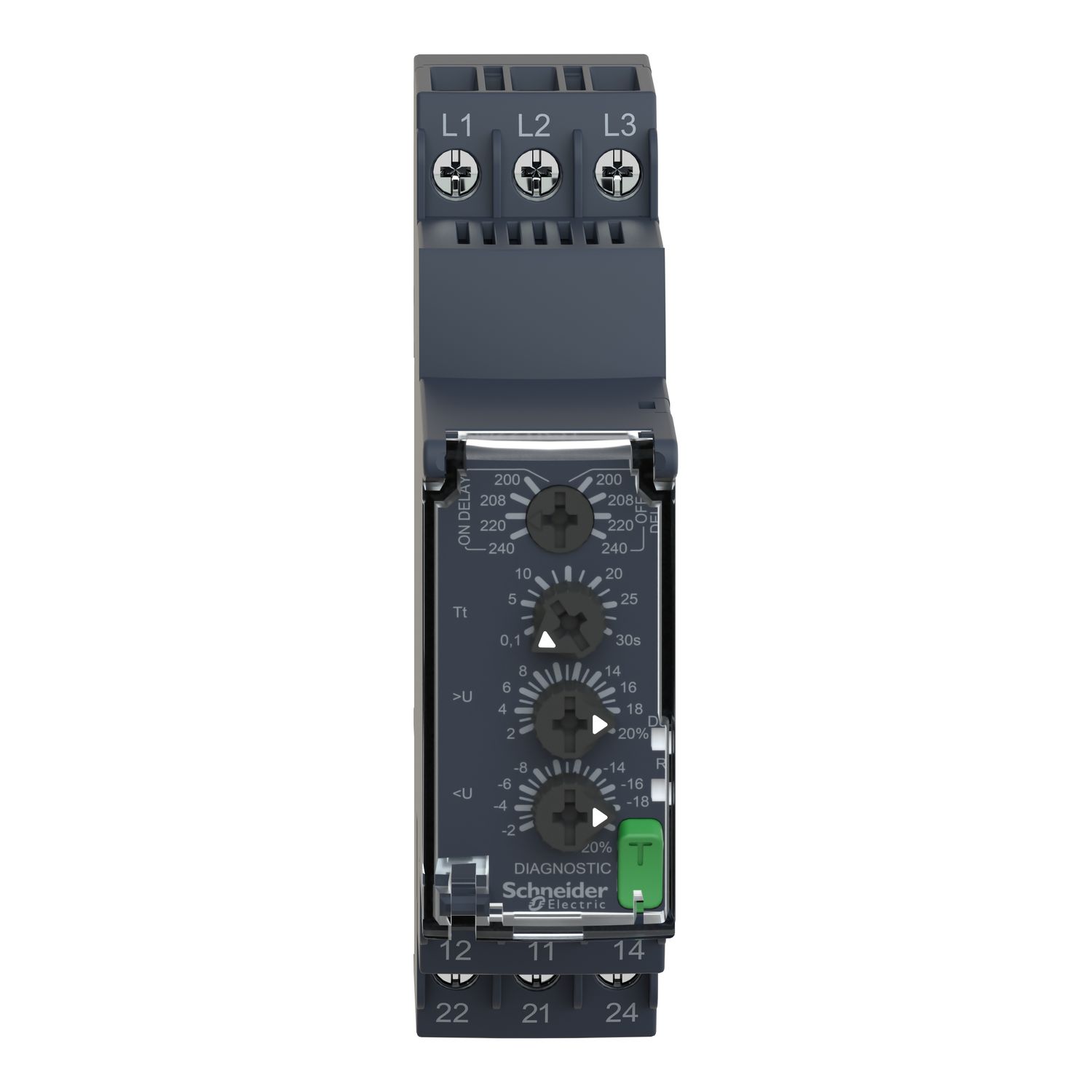 Picture of 3-phase control relay, Harmony Control Relays, 8A, 2CO, overvoltage and undervoltage detection, 200â€¦240V AC