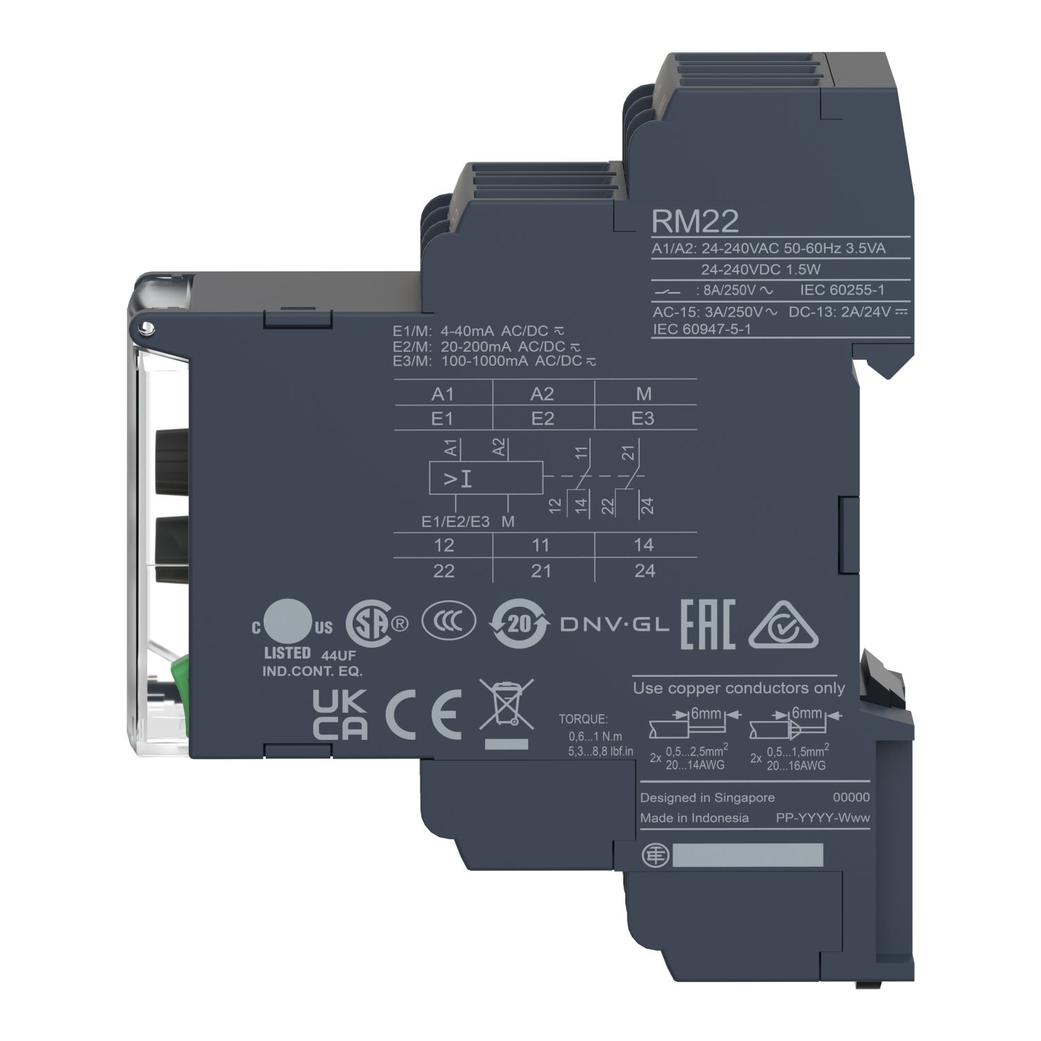 Picture of voltage control relay, Harmony Control Relays, 8A, 2CO, 1â€¦100V AC DC, 24â€¦240V AC DC