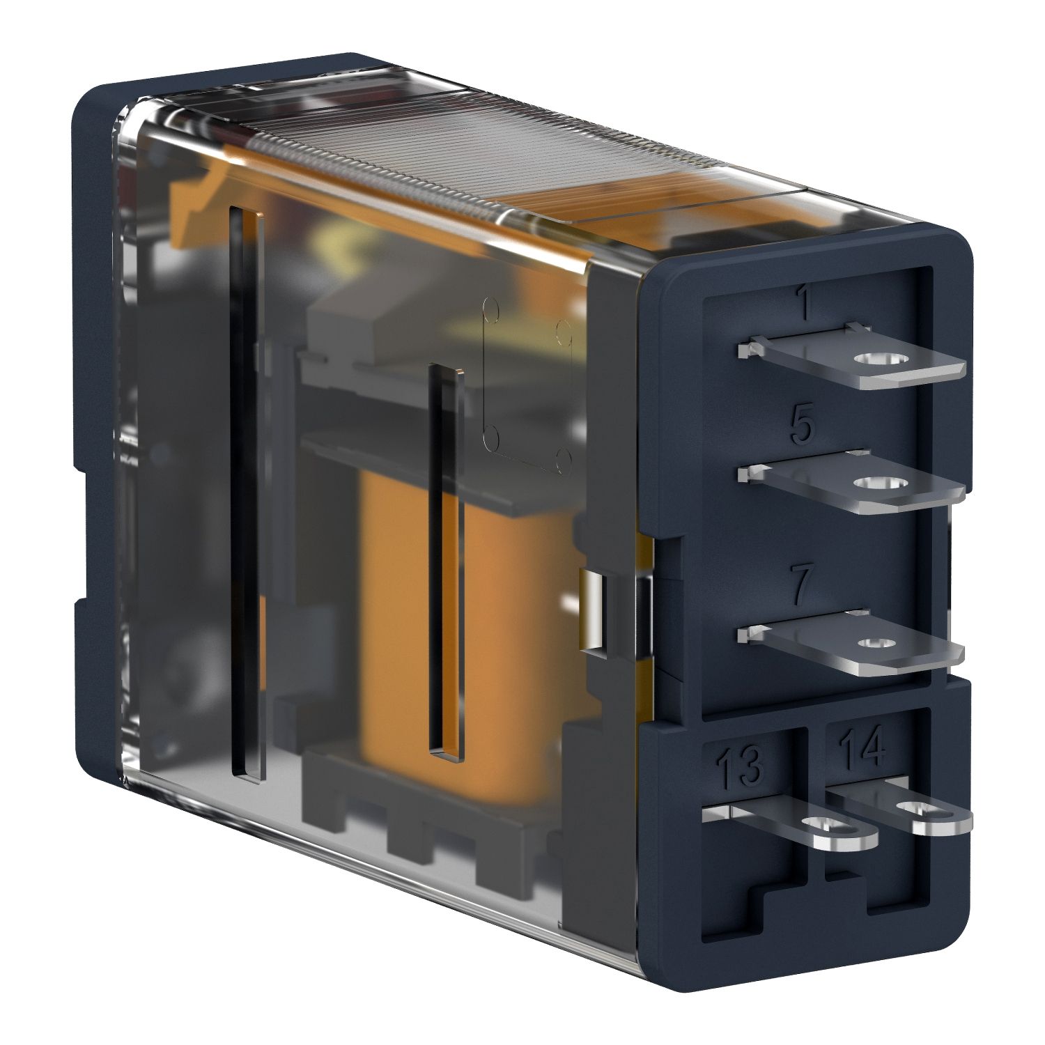 Picture of plug-in relay, Harmony electromechanical relays, 15A, 1CO, lockable test button, 24V AC