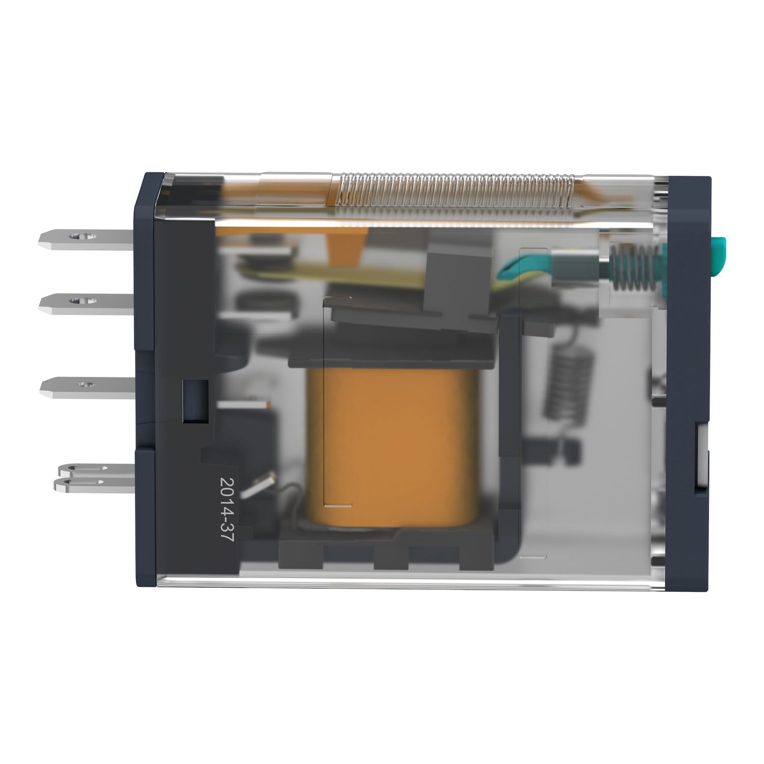 Picture of plug-in relay, Harmony electromechanical relays, 15A, 1CO, lockable test button, 24V DC