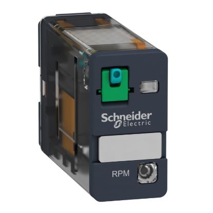 Picture of plug-in relay, Harmony electromechanical relays, 15A, 1CO, with LED, lockable test button, 24V DC