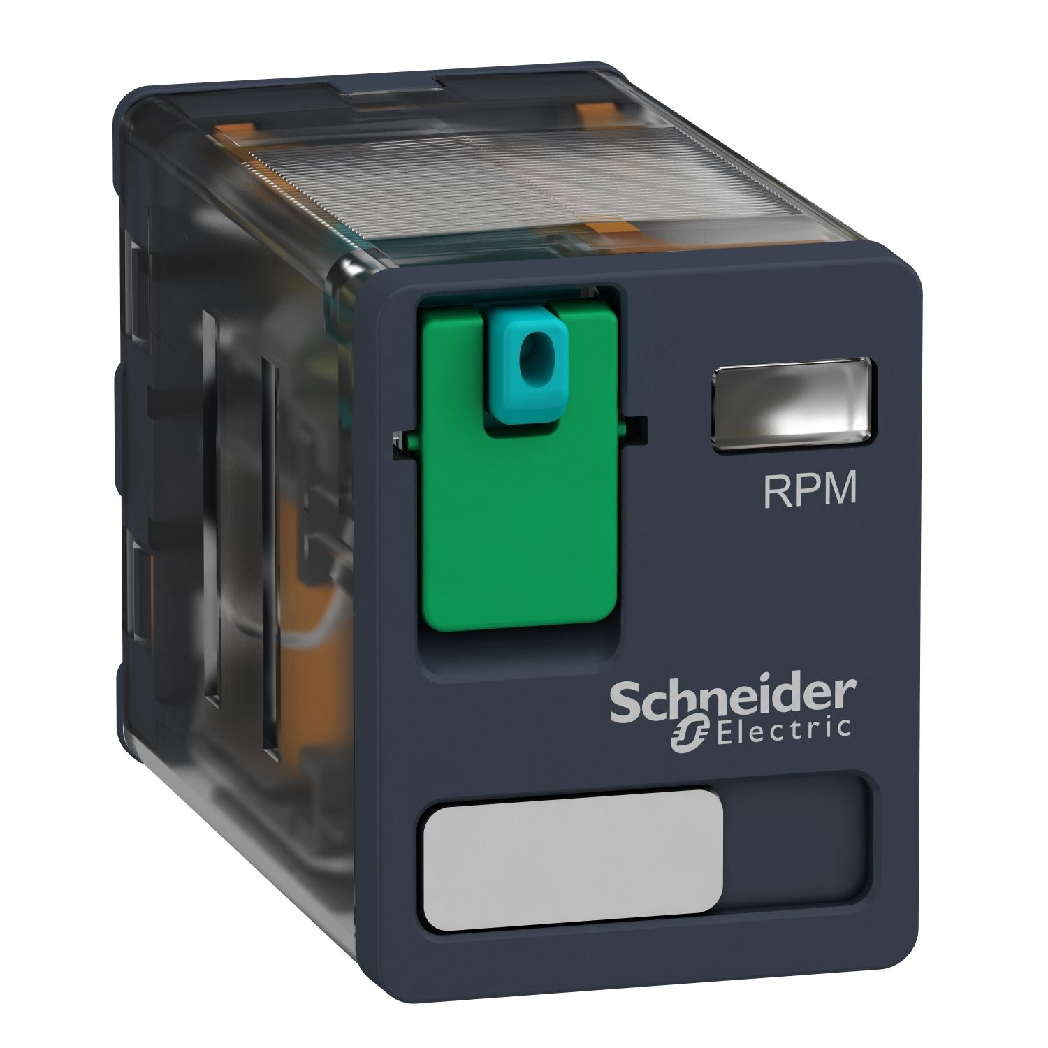 Picture of plug-in relay, Harmony electromechanical relays, 15A, 2CO, lockable test button, 24V DC