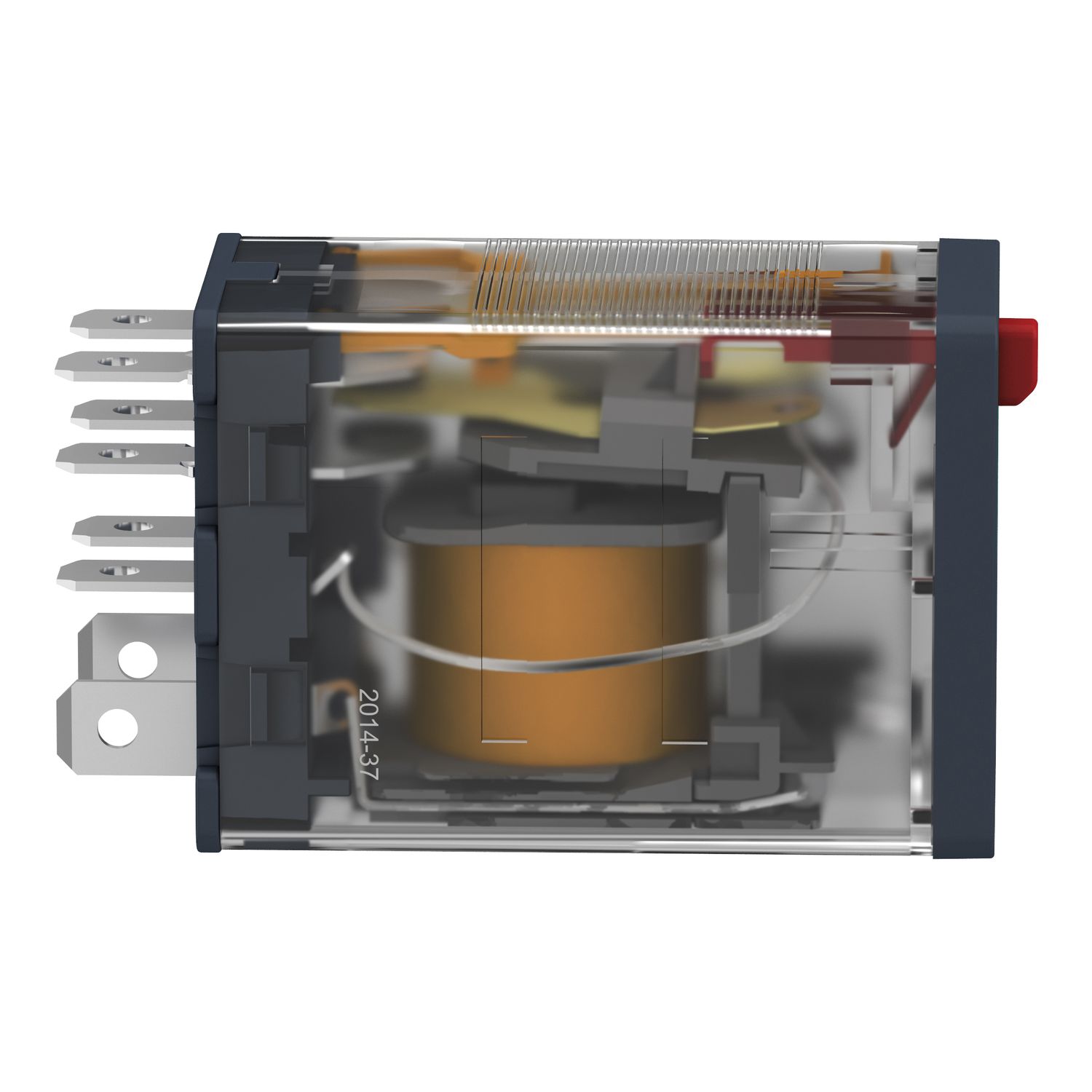 Picture of plug-in relay, Harmony electromechanical relays, 15A, 2CO, lockable test button, 120V AC