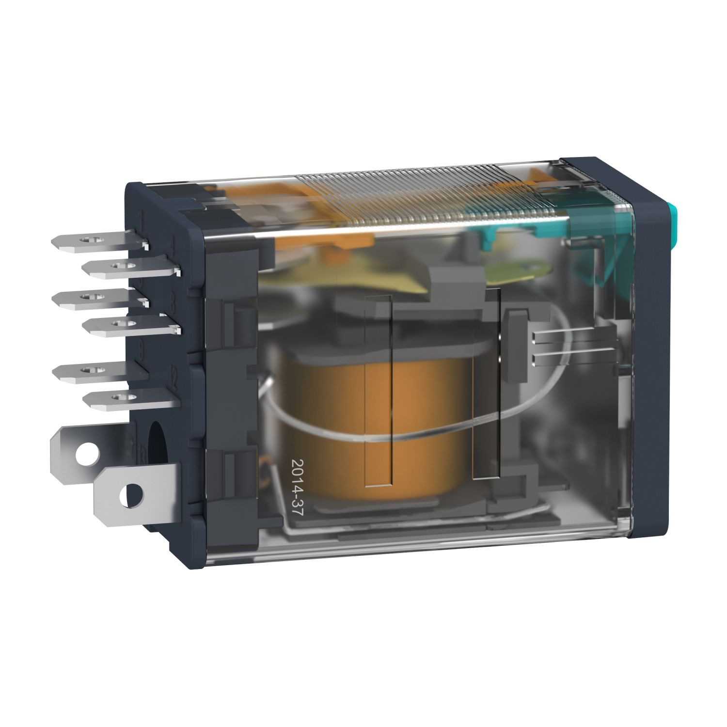 Picture of plug-in relay, Harmony electromechanical relays, 15A, 2CO, lockable test button, 12V DC