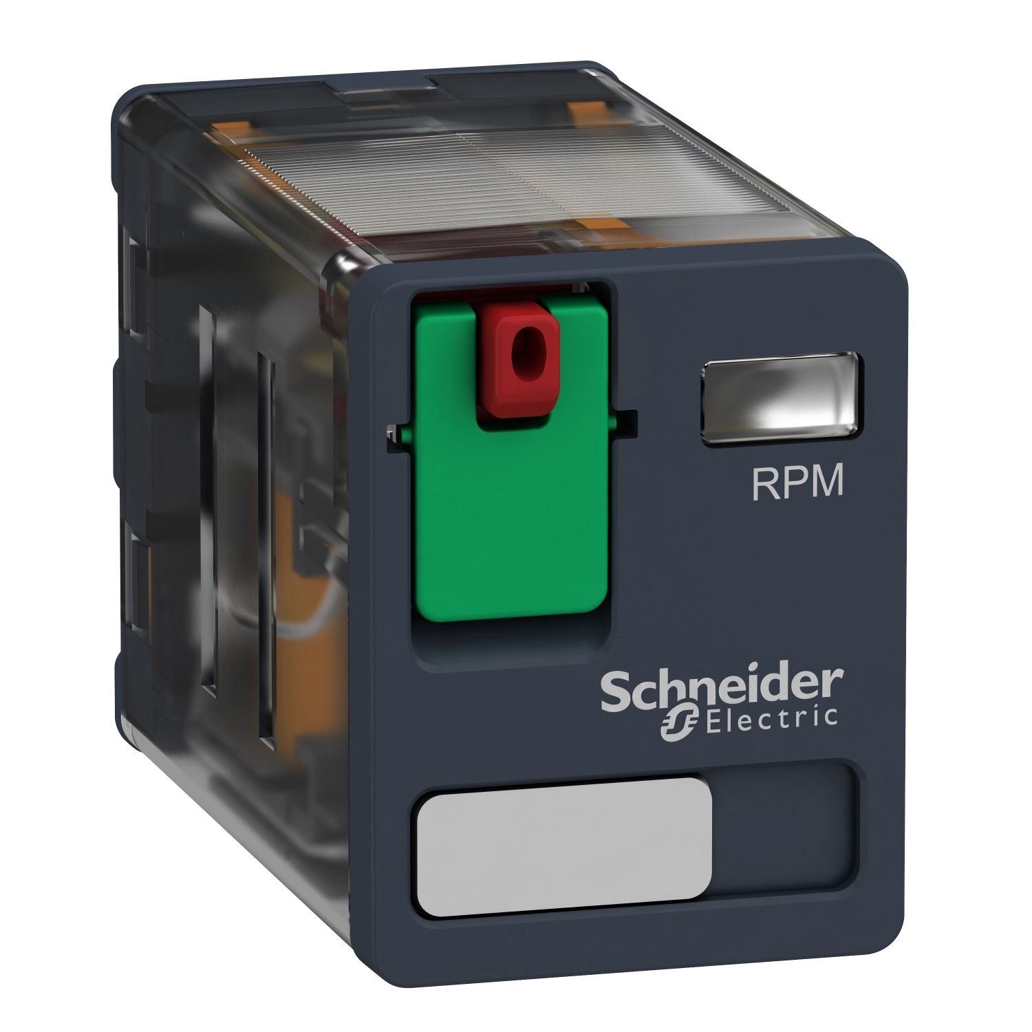 Picture of plug-in relay, Harmony electromechanical relays,  15A, 2CO, lockable test button, 230V AC