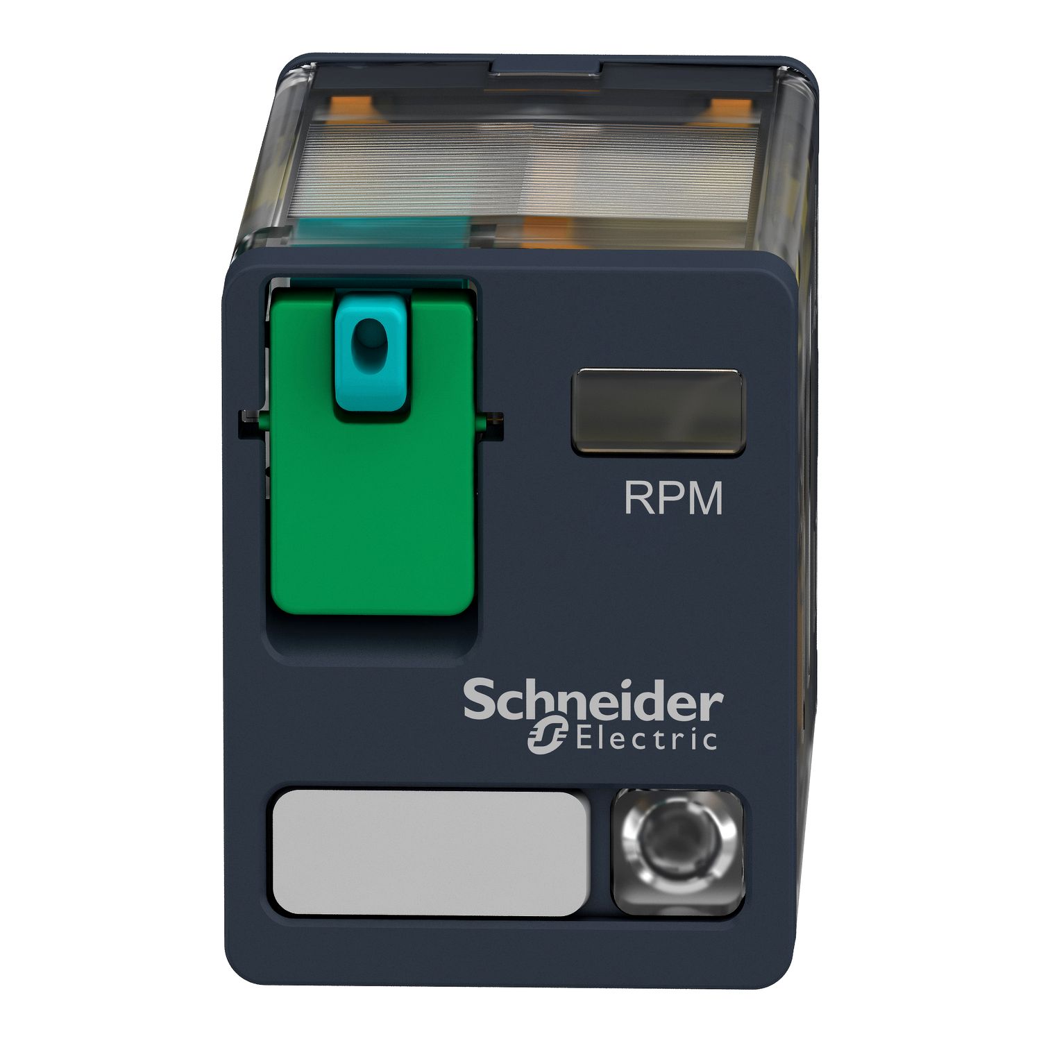 Picture of plug-in relay, Harmony electromechanical relays, 15A, 2CO, with LED, lockable test button, 12V DC