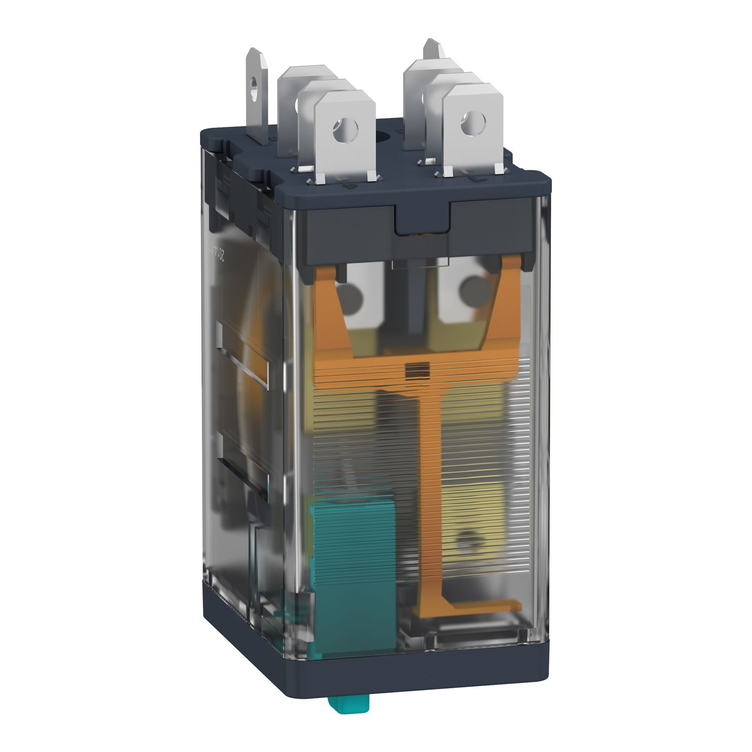 Picture of plug-in relay, Harmony electromechanical relays, 15A, 2CO, with LED, lockable test button, 12V DC
