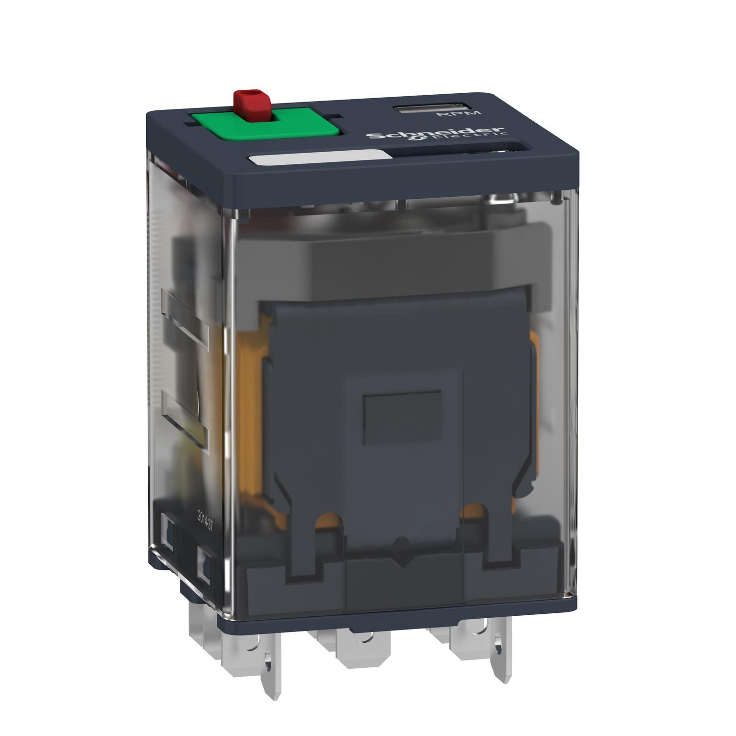 Picture of plug-in relay, Harmony electromechanical relays, 15A, 3CO, with LED, lockable test button, 230V AC