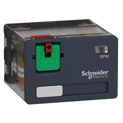 Picture of plug-in relay, Harmony electromechanical relays, 15A, 4CO, lockable test button, 120V AC