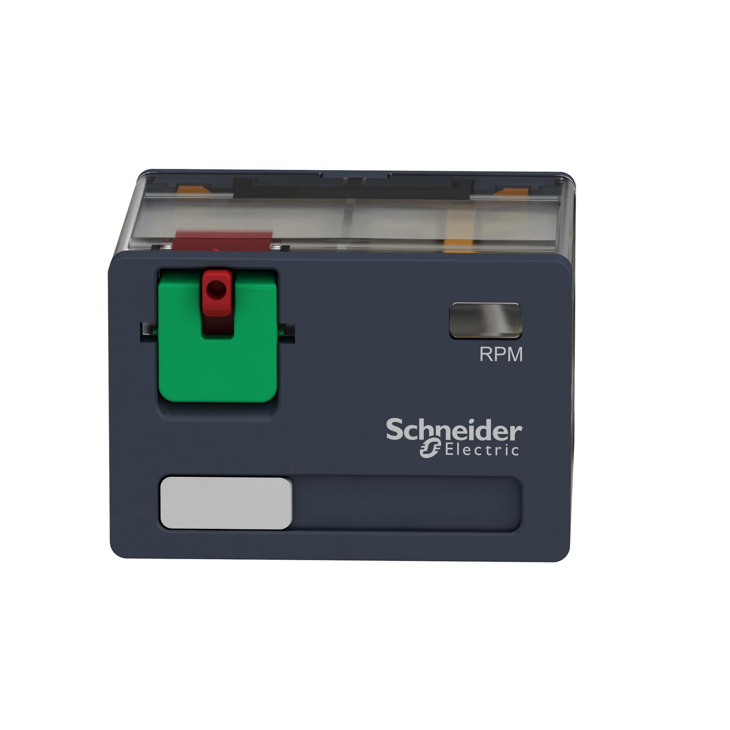 Picture of plug-in relay, Harmony electromechanical relays, 15A, 4CO, lockable test button, 120V AC