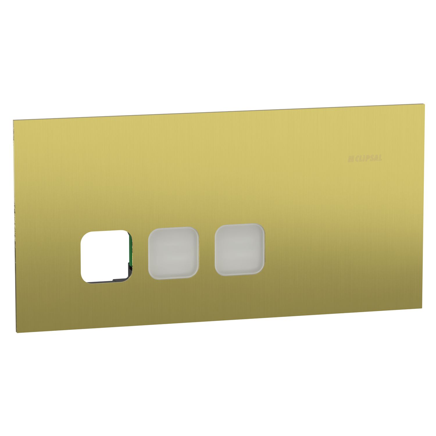 Picture of Grid plate with cover frame, Clipsal Solis, for switch, horizontal, 3 gangs, brushed brass