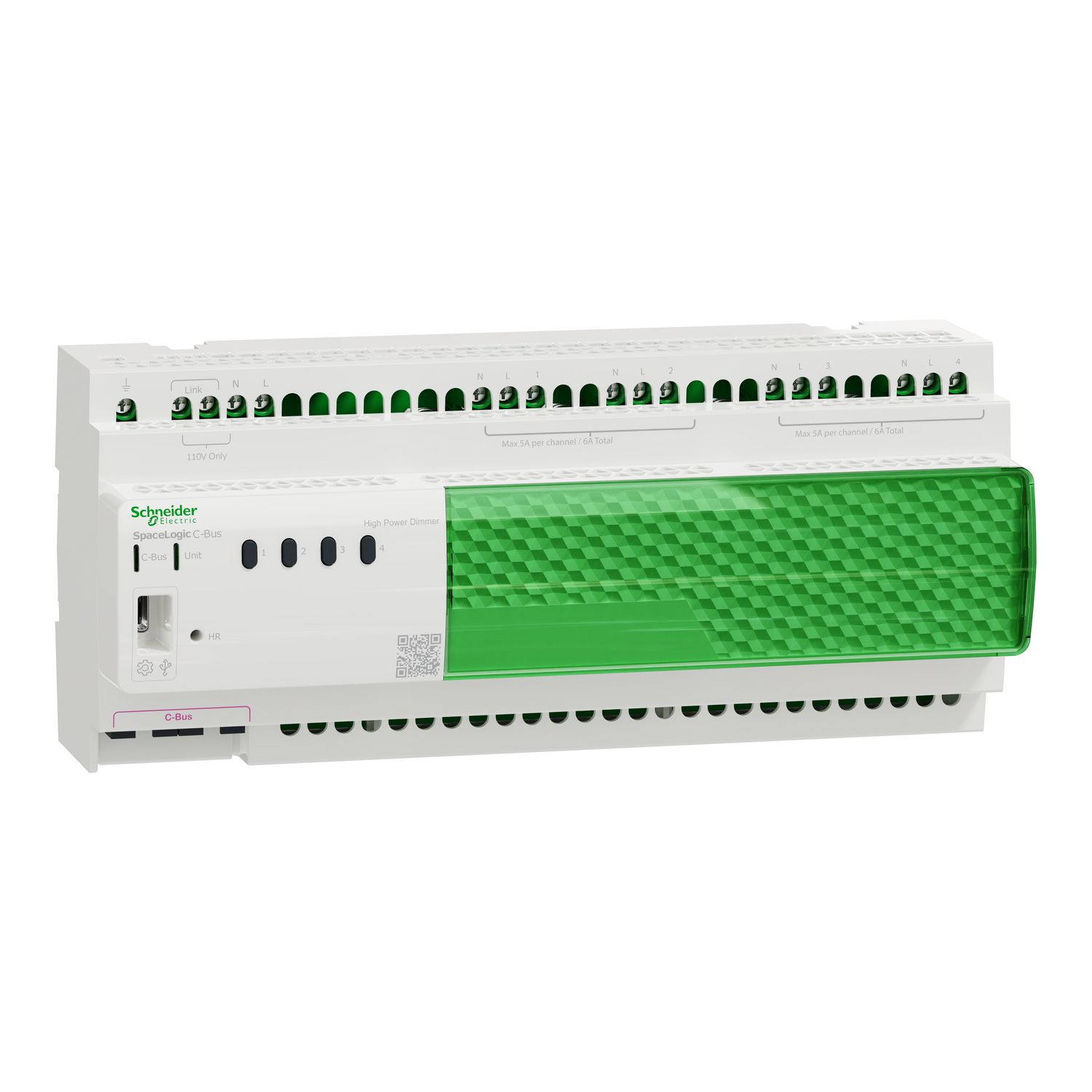 Picture of Dimmer, SpaceLogic C-Bus, 4 channel, high power, DIN rail mount, inbuilt switchable C-Bus power supply