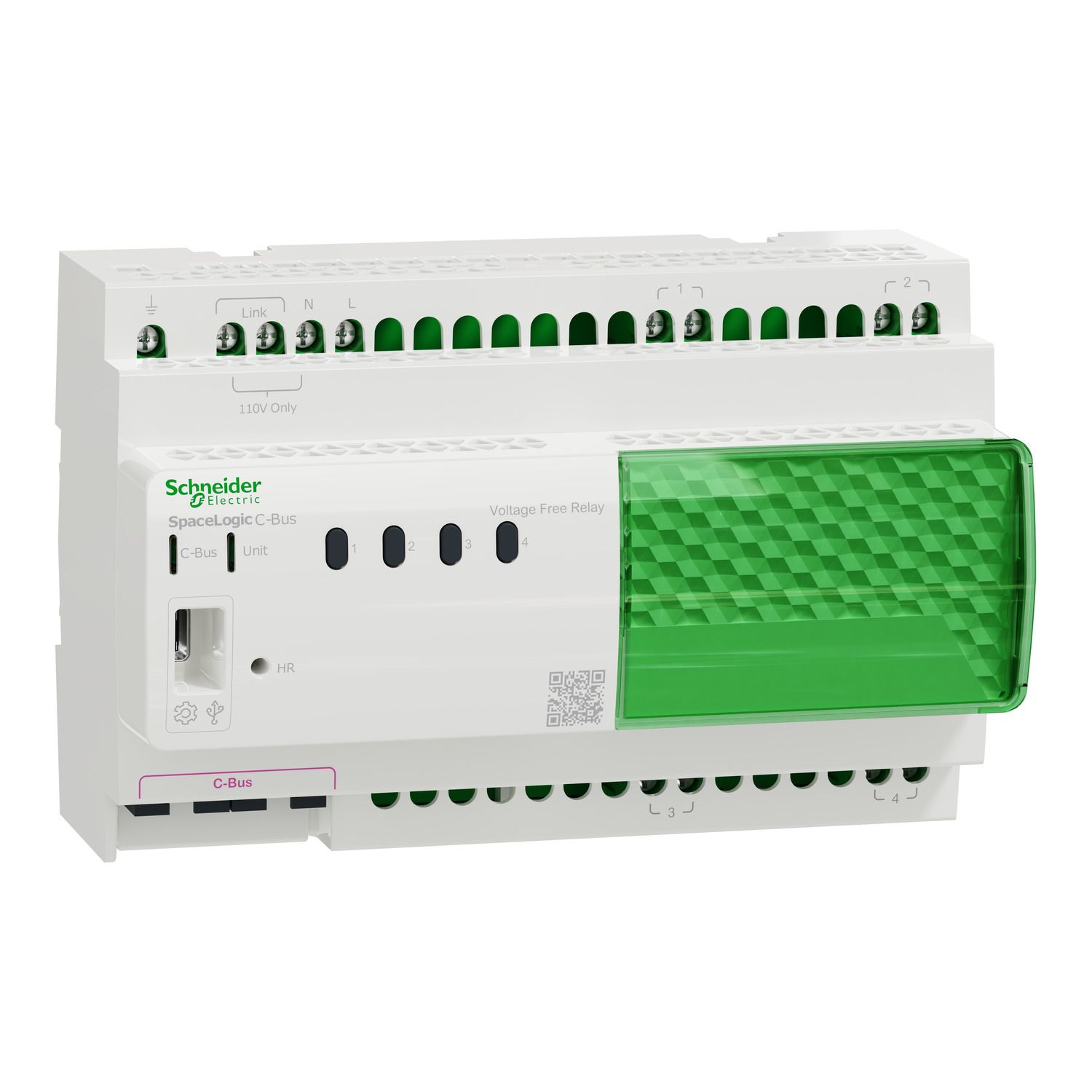 Picture of Relay voltage free, SpaceLogic C-Bus, 4 channel, DIN rail mounted, selectable inbuilt C-Bus power supply