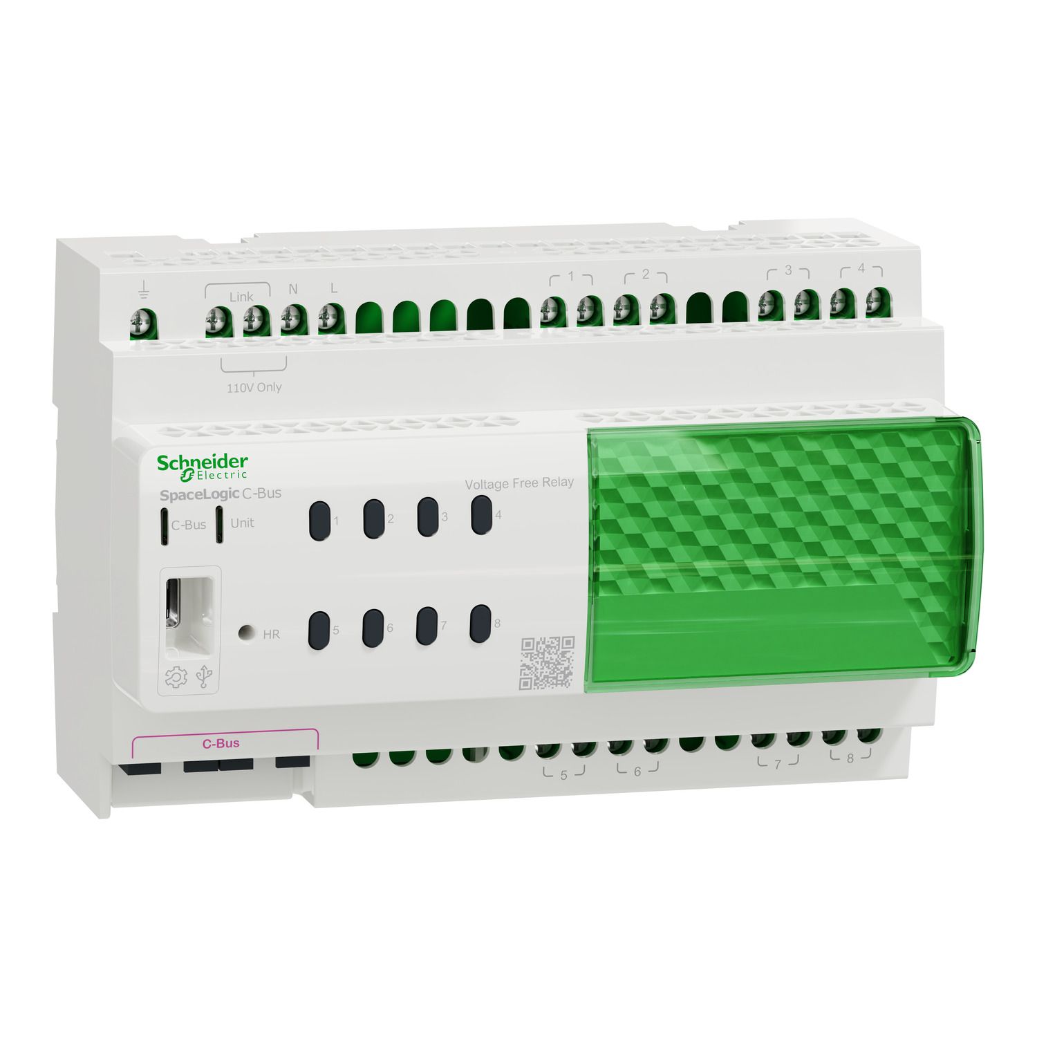 Picture of Relay voltage free, SpaceLogic C-Bus, 8 channel, DIN rail mounted, selectable inbuilt C-Bus power supply