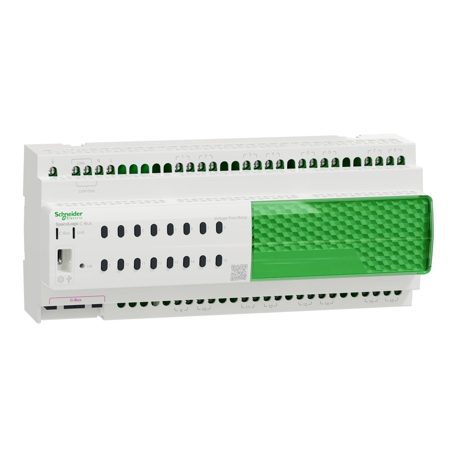 Picture of Relay voltage free, SpaceLogic C-Bus, 16 channel, DIN rail mounted, selectable inbuilt C-Bus power supply