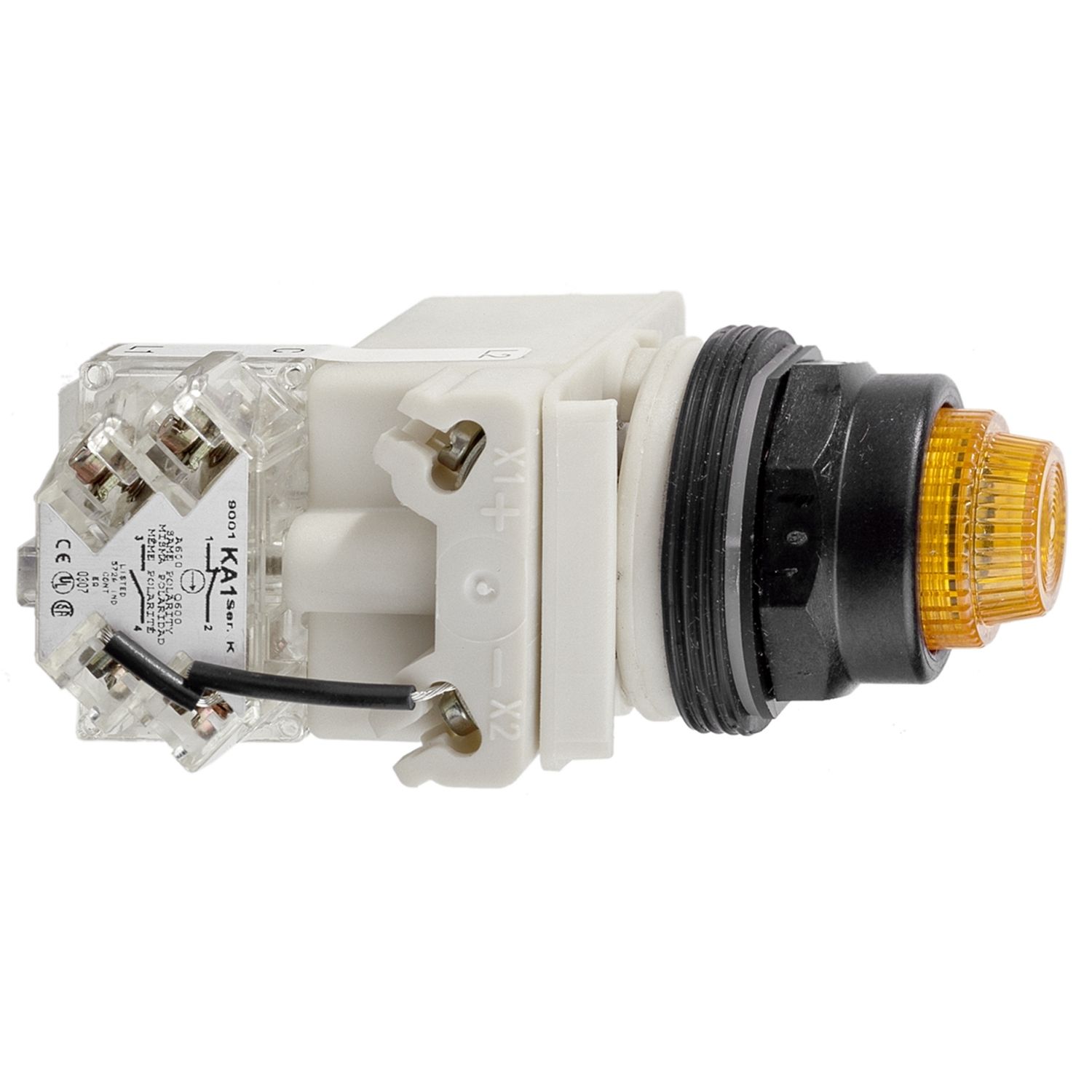 Picture of Push-to-test pilot light, Harmony 9001K, metal, polycarbonate, fresnel, amber, 30mm, LED yellow, 24-28V