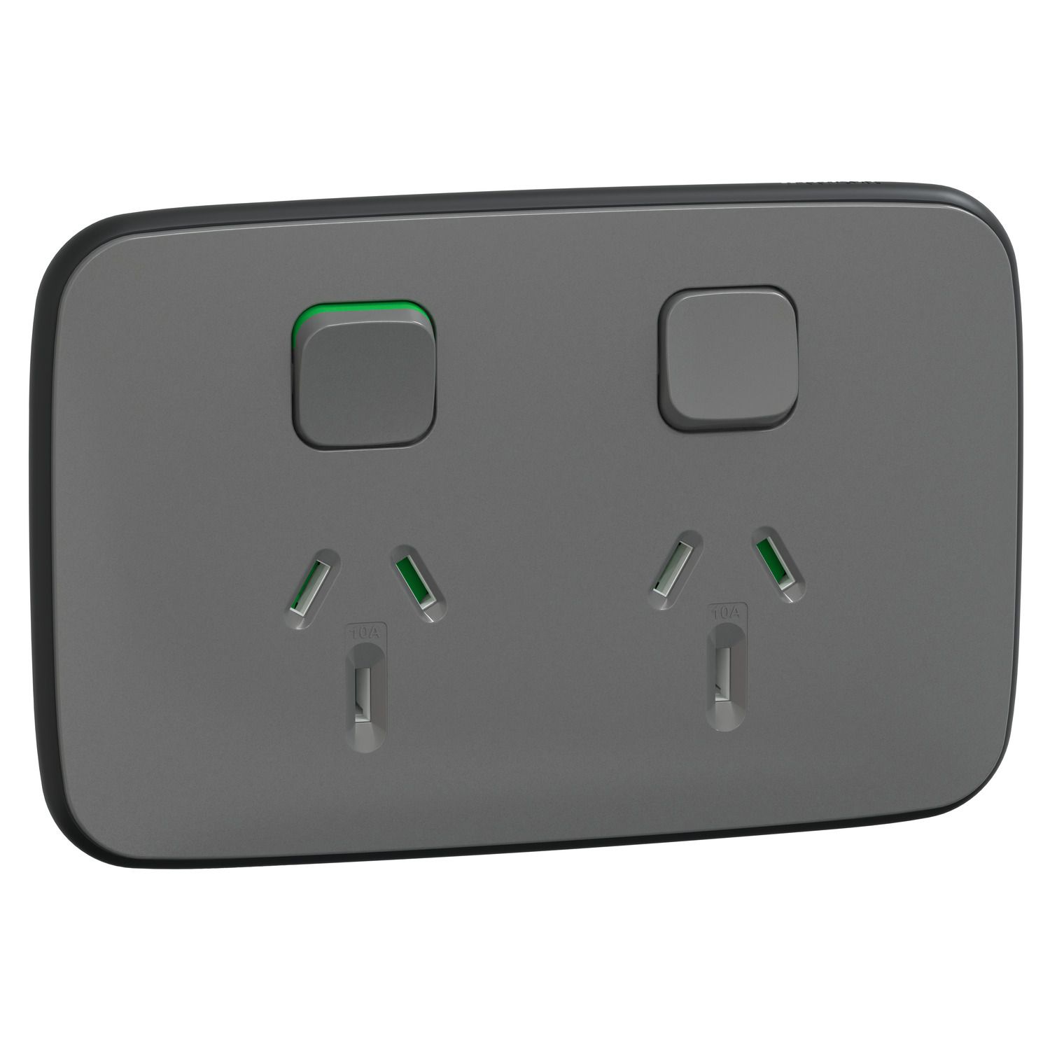 Picture of Switched Socket, Iconic, 2 switch & 2 socket, horizontal, 10A, 230/240V, ash grey