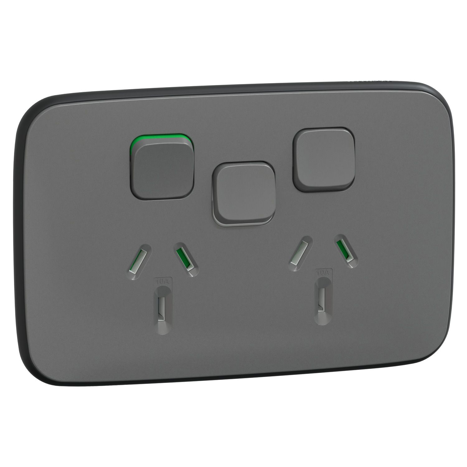 Picture of Switched Socket, Iconic, 3 switch & 2 socket, horizontal, 10A, 230/240V, ash grey