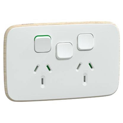 Picture of Switched Socket, Iconic, 3 switch & 2 socket, horizontal, 10A, 230/240V, arctic white