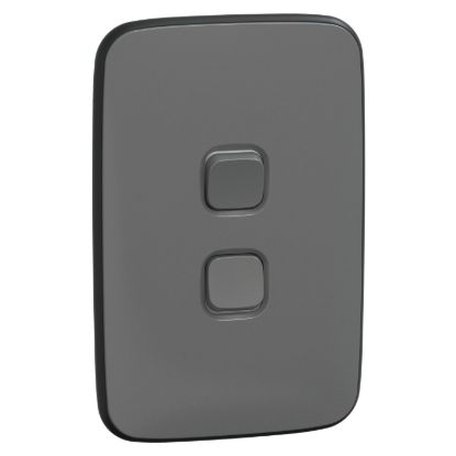 Picture of Switch, Iconic, Assembled, vertical, 1_2way, 2 gangs, 10AX, 230/240V, ash grey