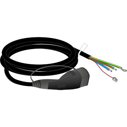 Picture of Charging cable, EVlink Pro AC/AC Metal, 5m, 32A, 1-phase, T2 connector at vehicle end, wire crimp at charging station end