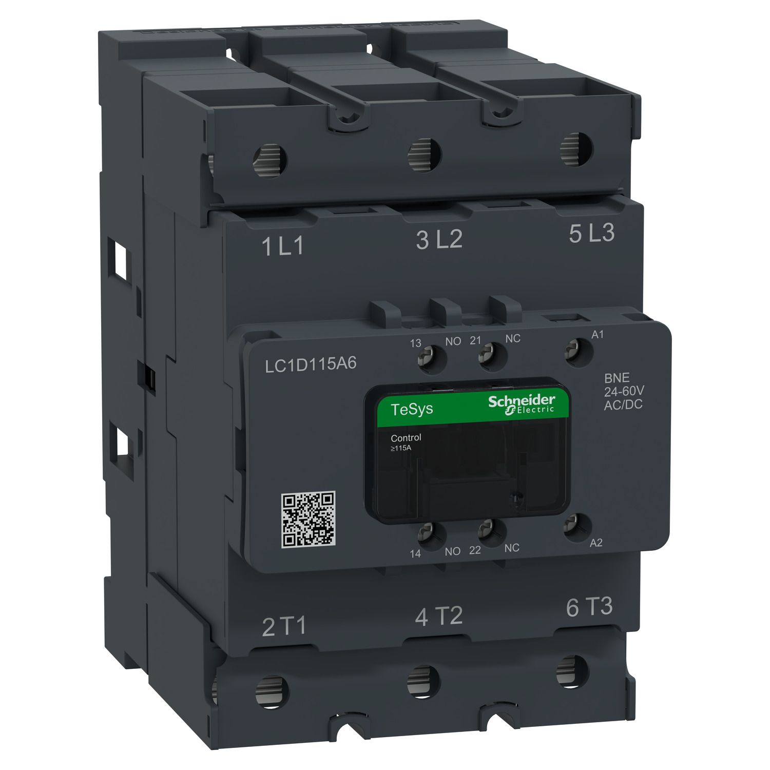 Picture of Contactor, Tesys Deca Advanced, 3P(3NO), AC-3/AC-3e, <=440V, 115A, 24-60V AC/DC coil,lugs-ring or bars