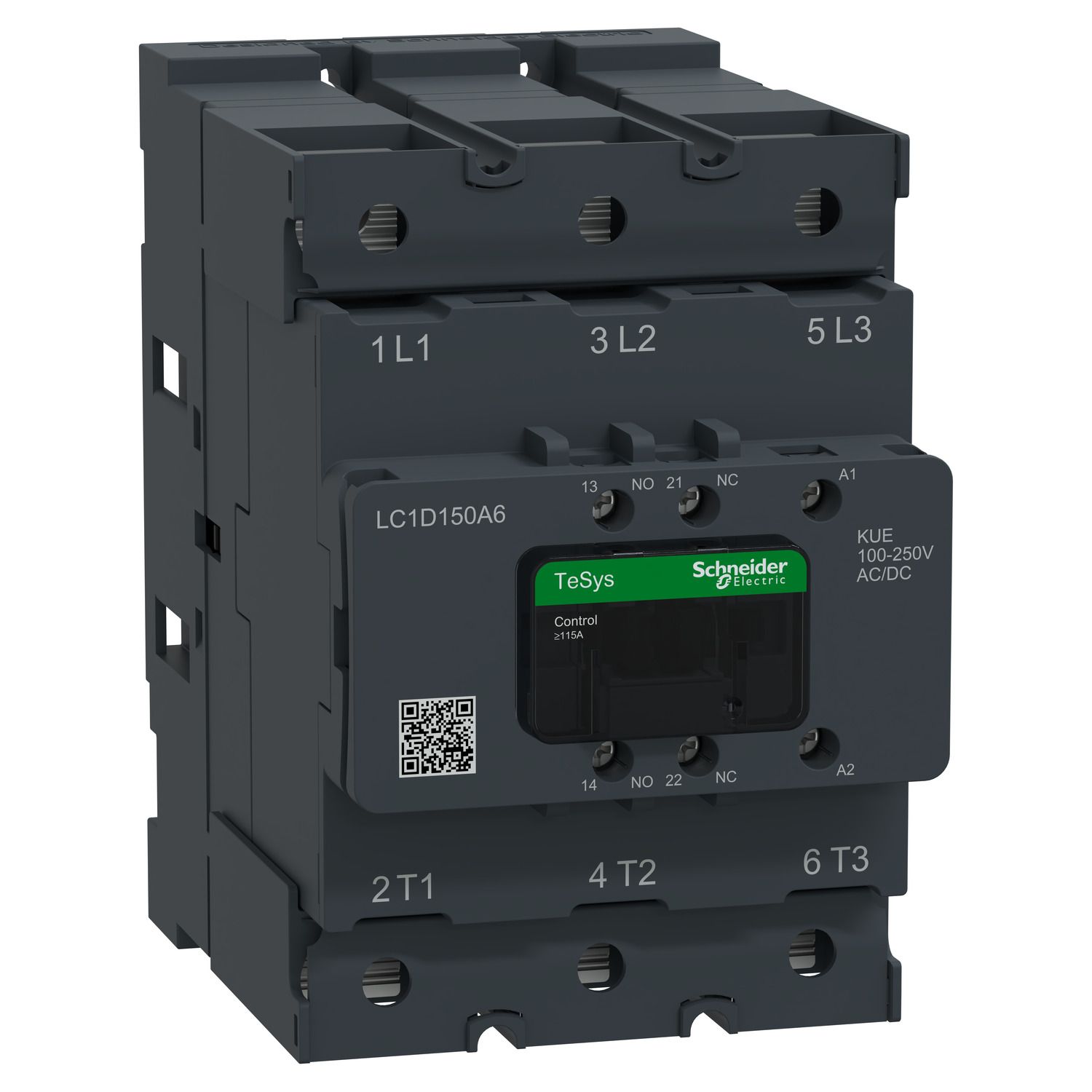 Picture of Contactor, Tesys Deca Advanced, 3P(3NO), AC-3/AC-3e, <=440V, 150A, 100-250V AC/DC coil,lugs-ring or bars