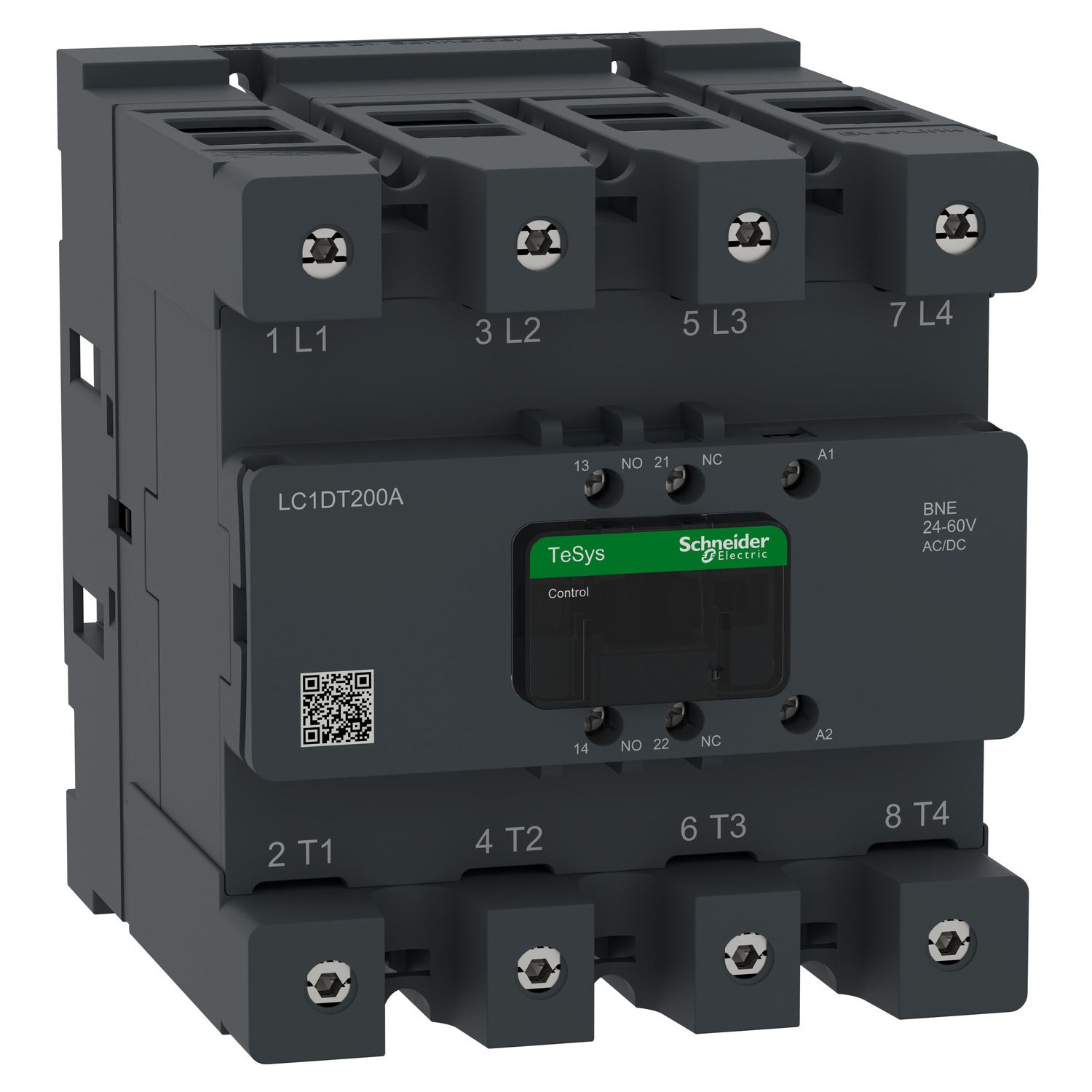 Picture of Contactor, Tesys Deca Advanced, 4P(4NO), AC-1, <=440V, 200A, 24-60V AC/DC coil,connector