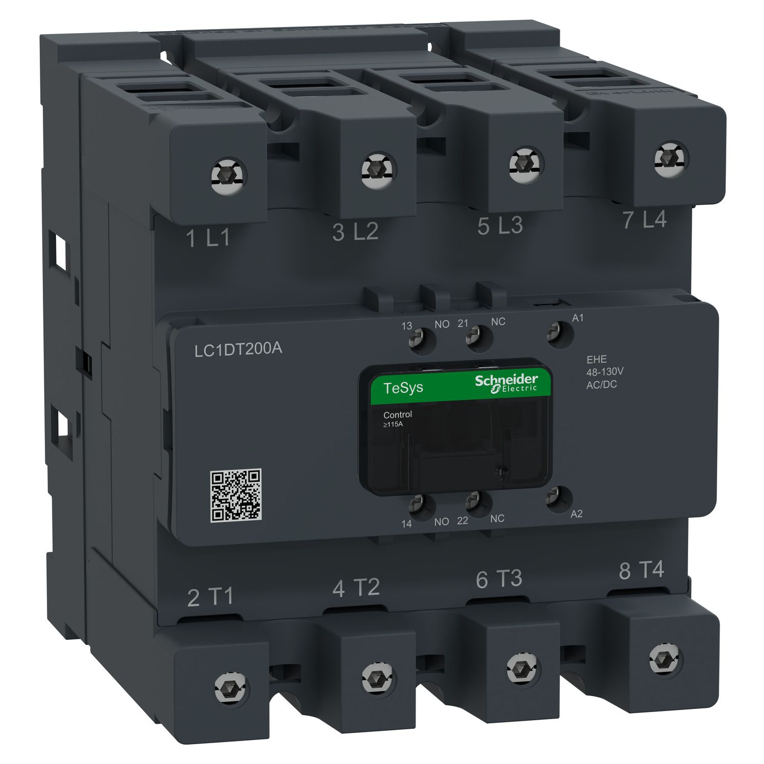 Picture of Contactor, Tesys Deca Advanced, 4P(4NO), AC-1, <=440V, 200A, 48-130V AC/DC coil,connector