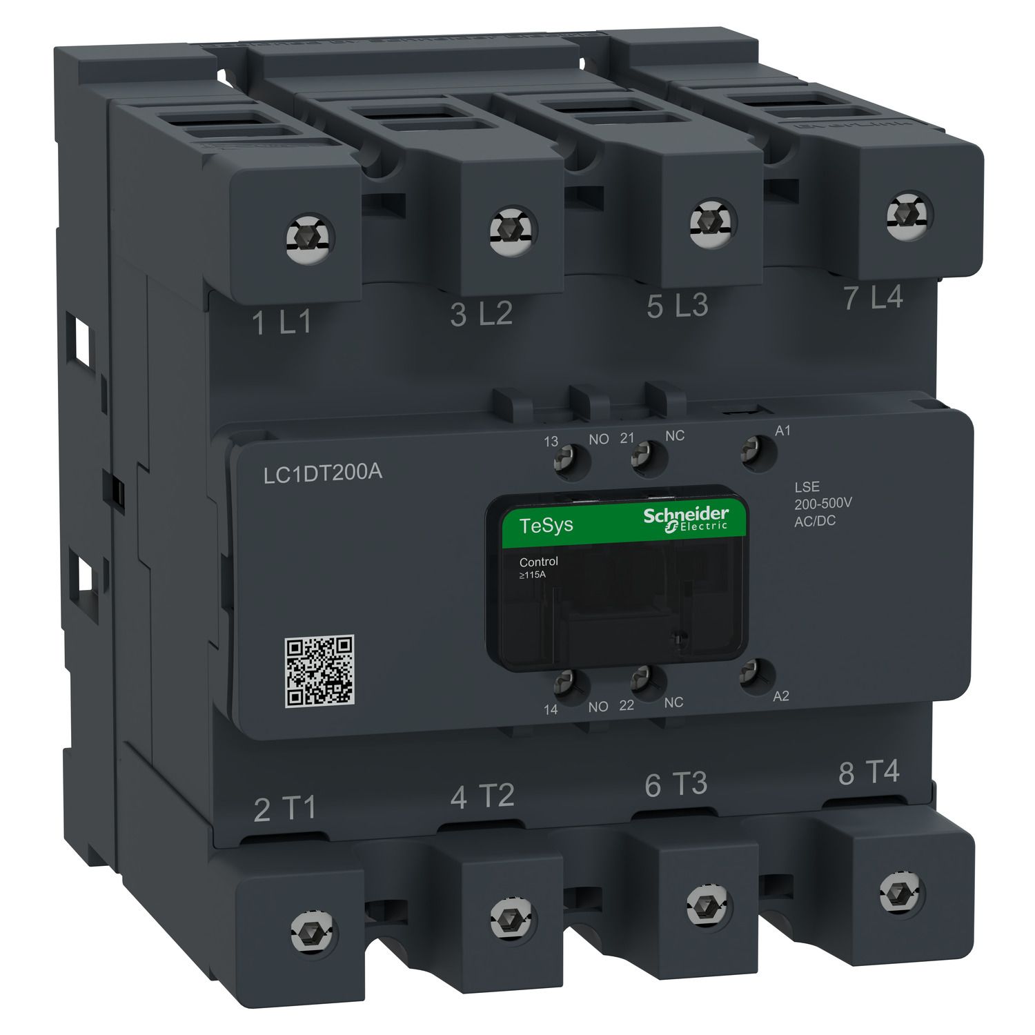 Picture of Contactor, Tesys Deca Advanced, 4P(4NO), AC-1, <=440V, 200A, 200-500V AC/DC coil,connector