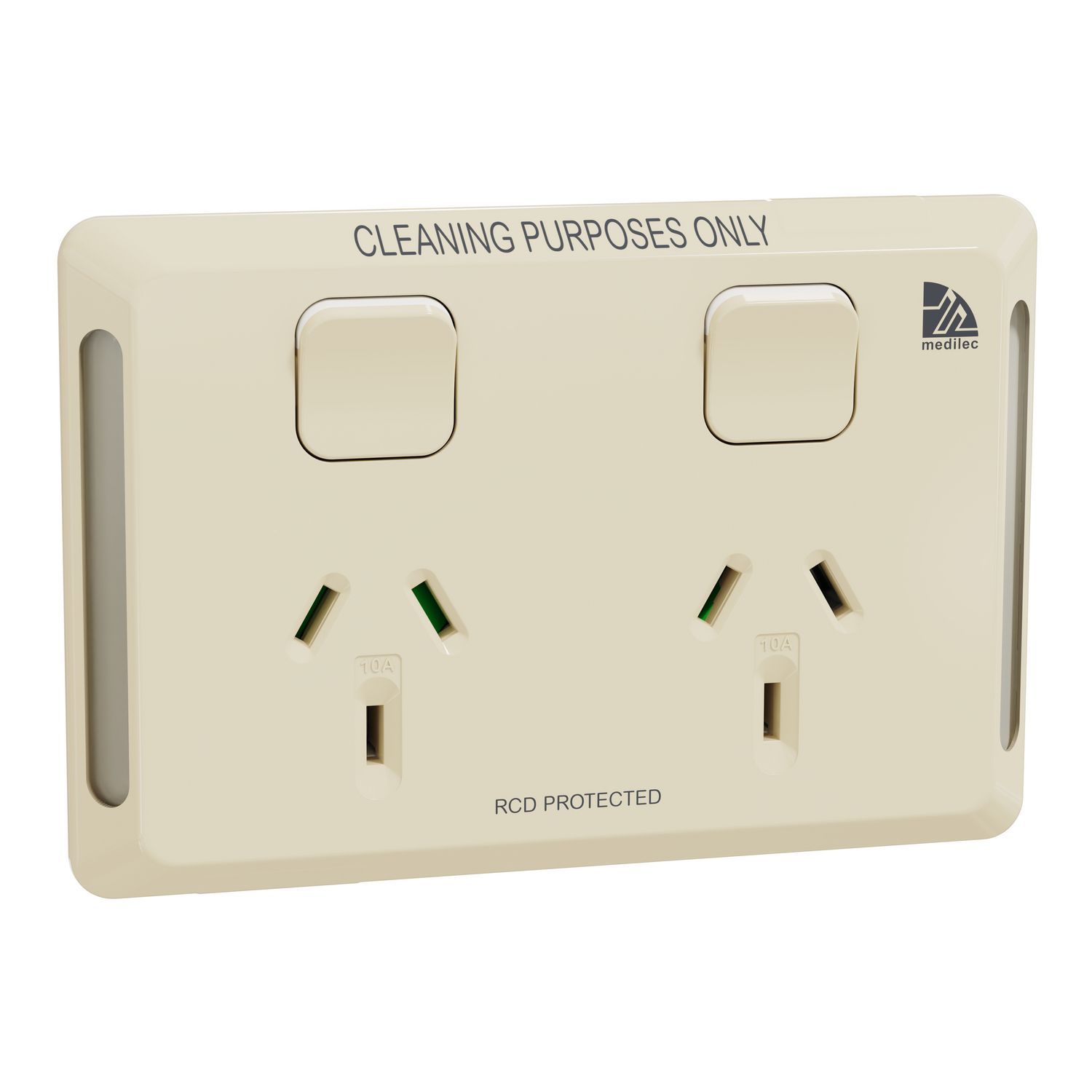 Picture of Twin switched socket, Medilec, Clipsal, cleaner, 10A, horizontal, antibacterial, beige