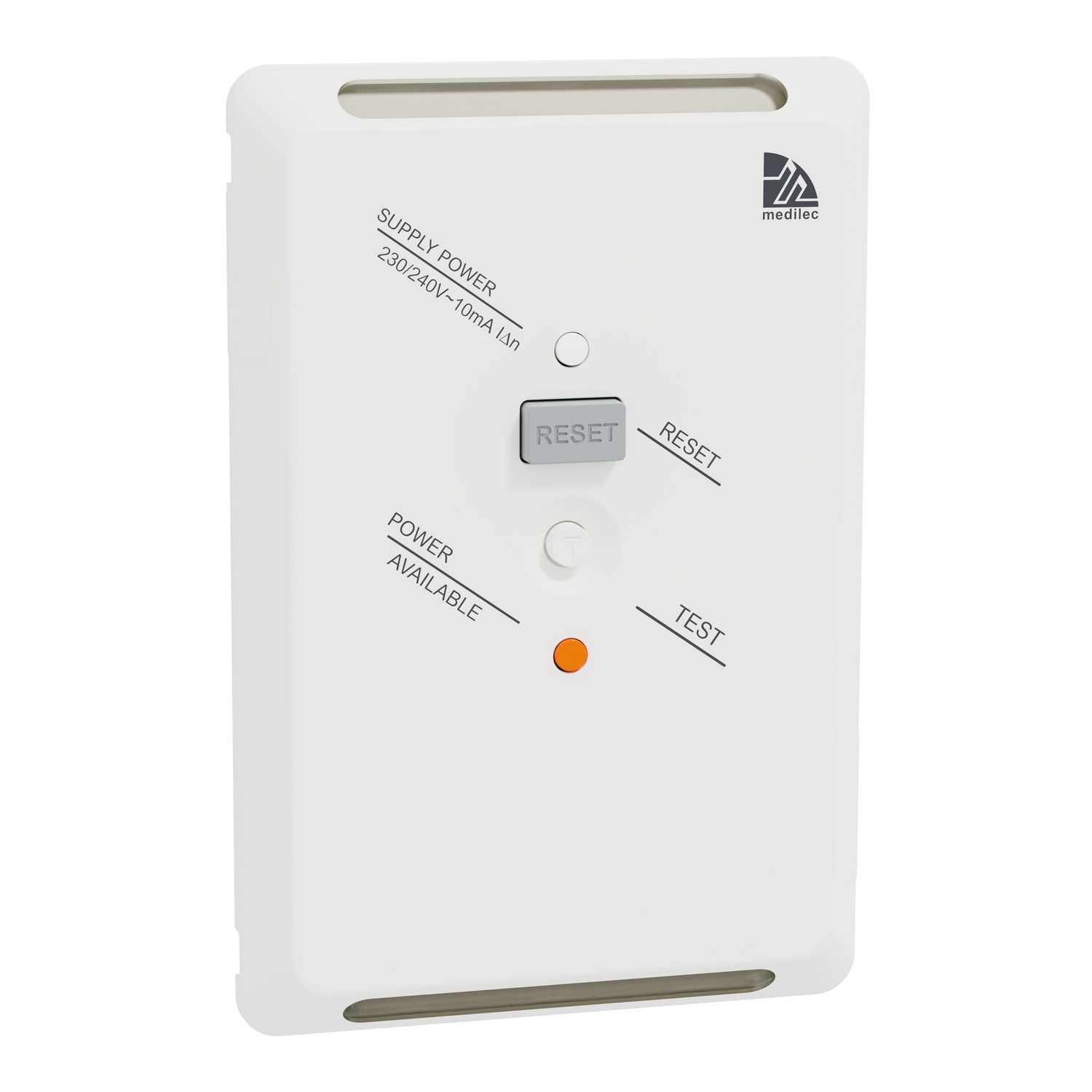 Picture of RCD plate, Medilec, Clipsal, 10mA, 20A, vertical/horizontal, antibacterial, white