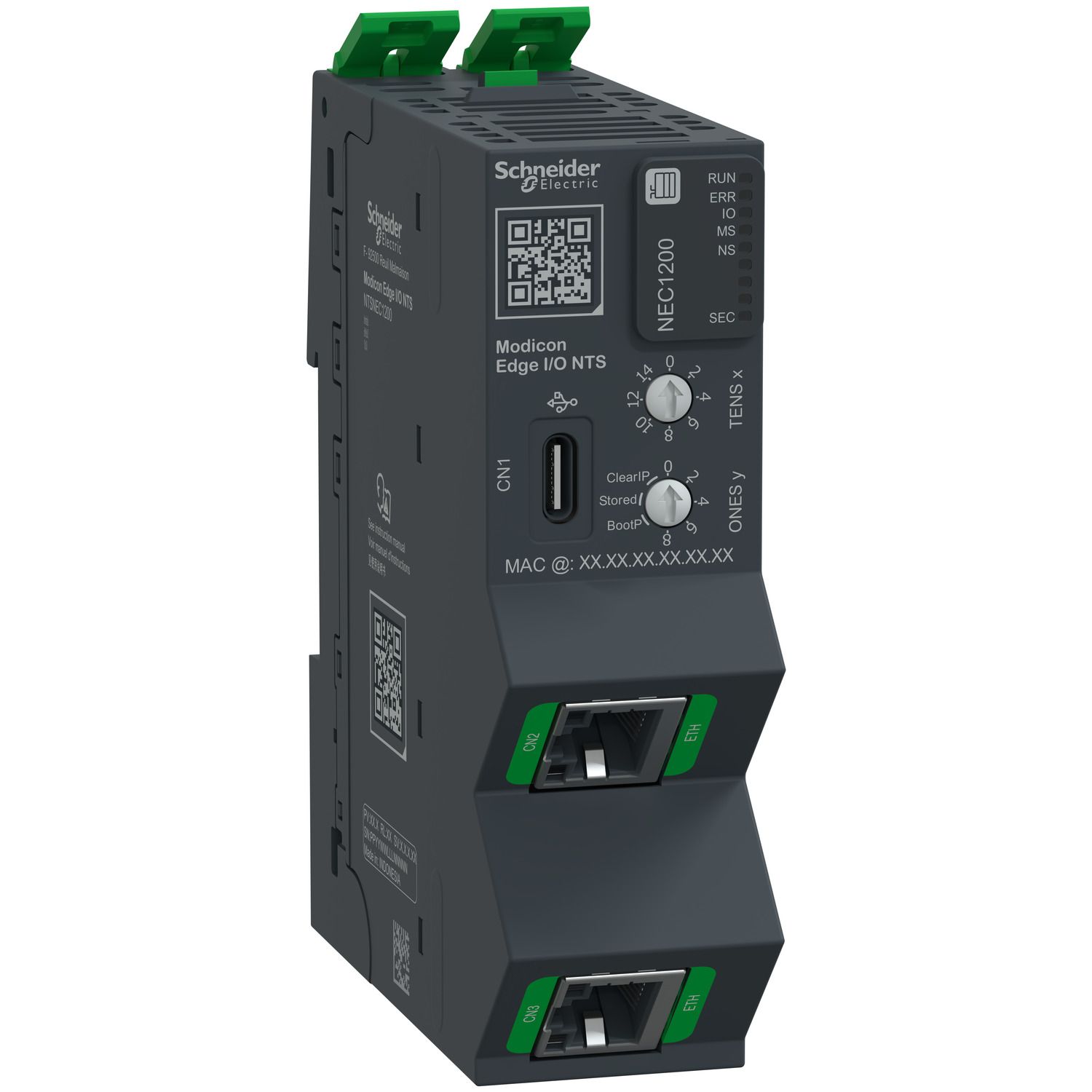 Picture of Network Interface Module + Base + Termination, EtherNet/IP, Modbus TCP, 100Mbps, 2 RJ45, Modicon Edge I/O NTS