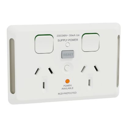 Picture of Double switched socket, Pro Series, RCD, 30mA, horizontal, extra white