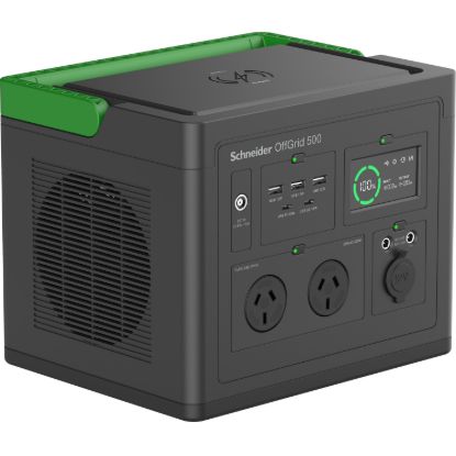 Picture of Schneider OffGrid Portable Power Station 500, 230V, 517Wh Lithium-ion, LCD, 2 AS3112 Australian outlets, Sinewave, 3 USB-A, 2 USB-C, Wireless Charger