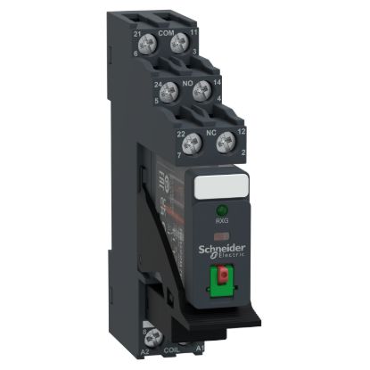 Picture of interface plug in relay, Harmony Electromechanical Relays, pre assembled, 5A, 2CO, with LED, lockable test but to n, 24V AC